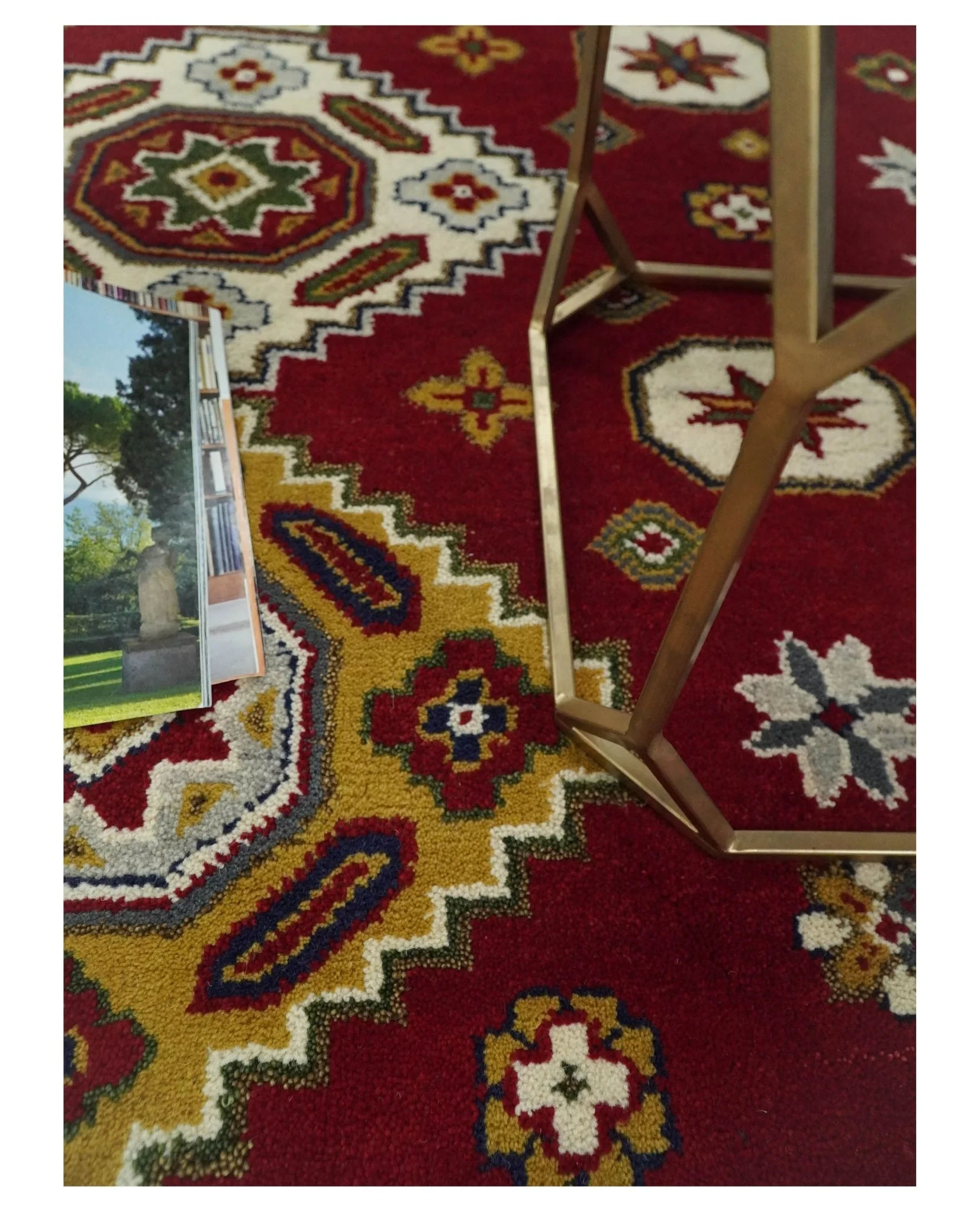 7x7 Sqaure Hand Knotted traditional Kazak Rust and Ivory Traditional Armenian Rug | KZA20 - Image 4