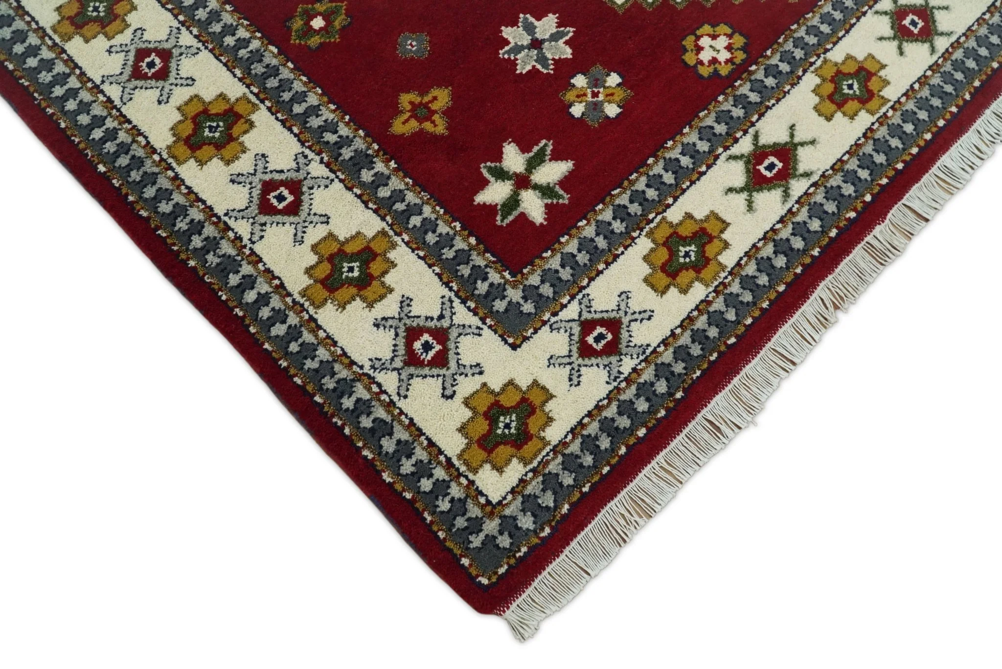 7x7 Sqaure Hand Knotted traditional Kazak Rust and Ivory Traditional Armenian Rug | KZA20 - Image 6