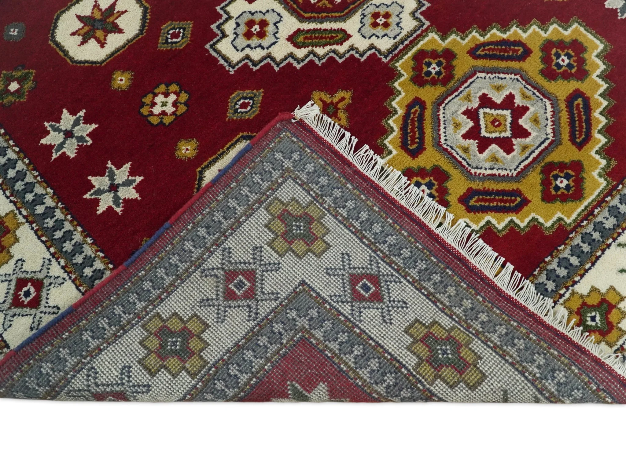 7x7 Sqaure Hand Knotted traditional Kazak Rust and Ivory Traditional Armenian Rug | KZA20 - Image 7