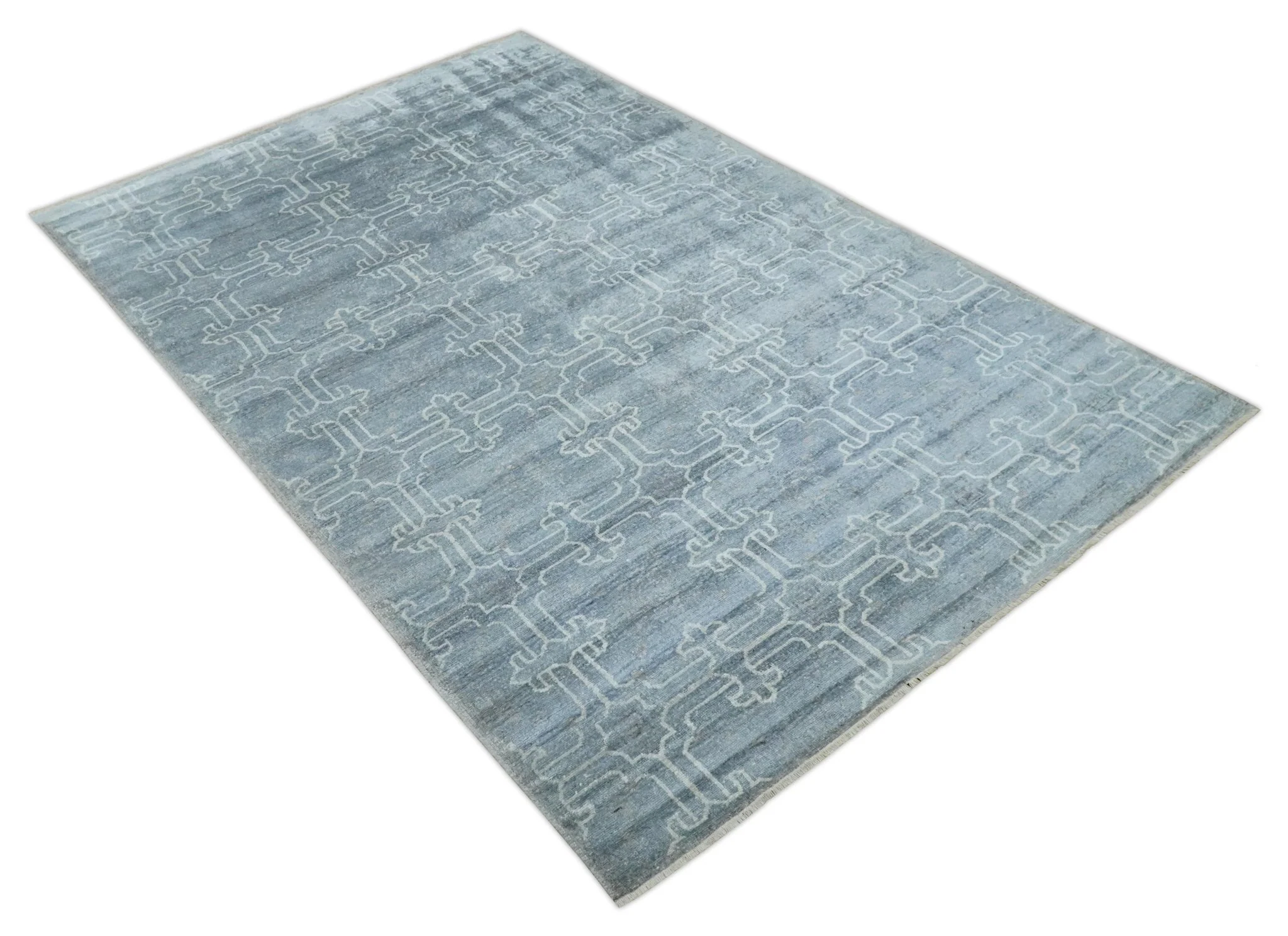 6x9 Hand Woven Silver, Charcoal and Ivory Low pile wool area Rug - Image 10