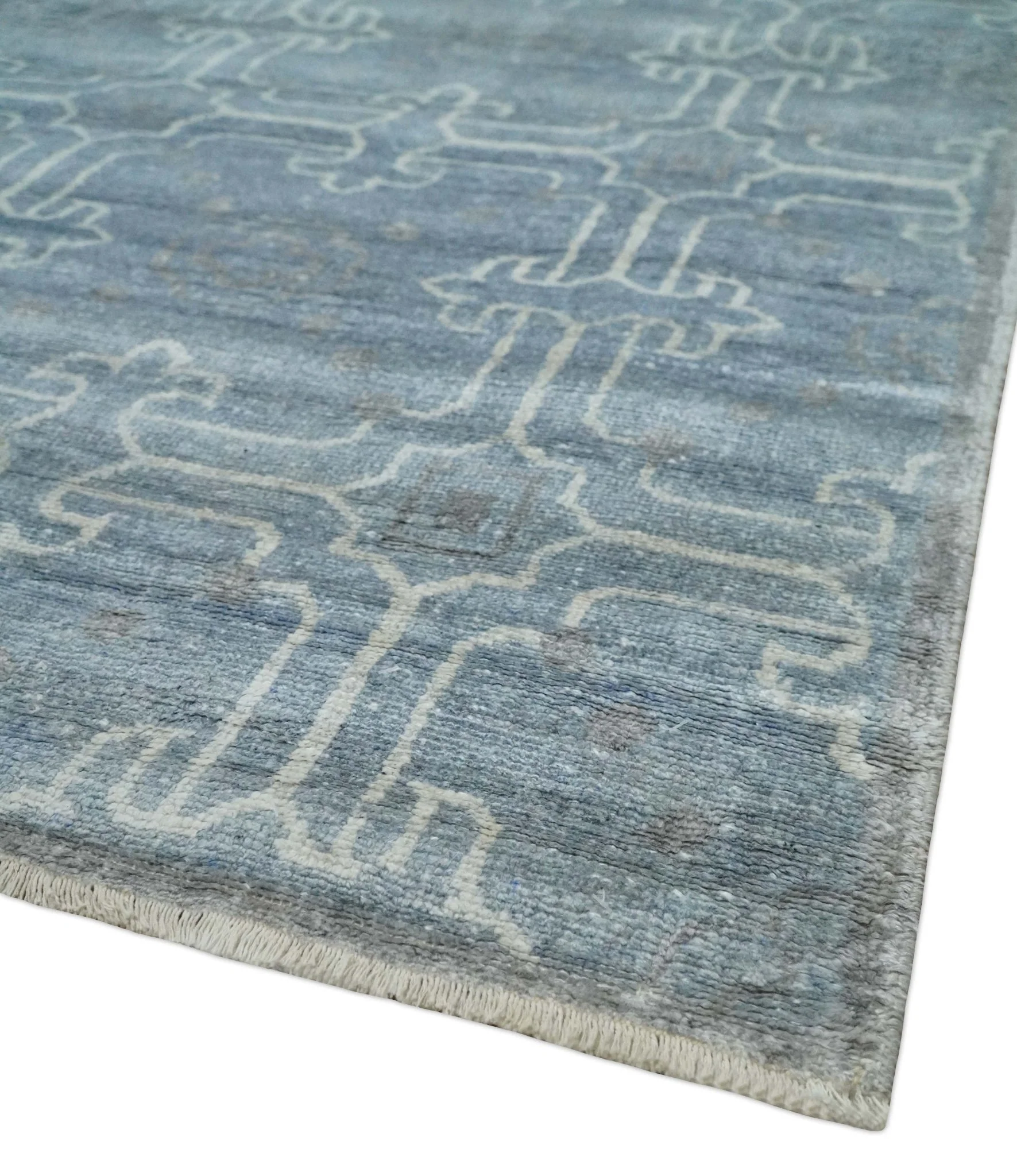 6x9 Hand Woven Silver, Charcoal and Ivory Low pile wool area Rug - Image 5