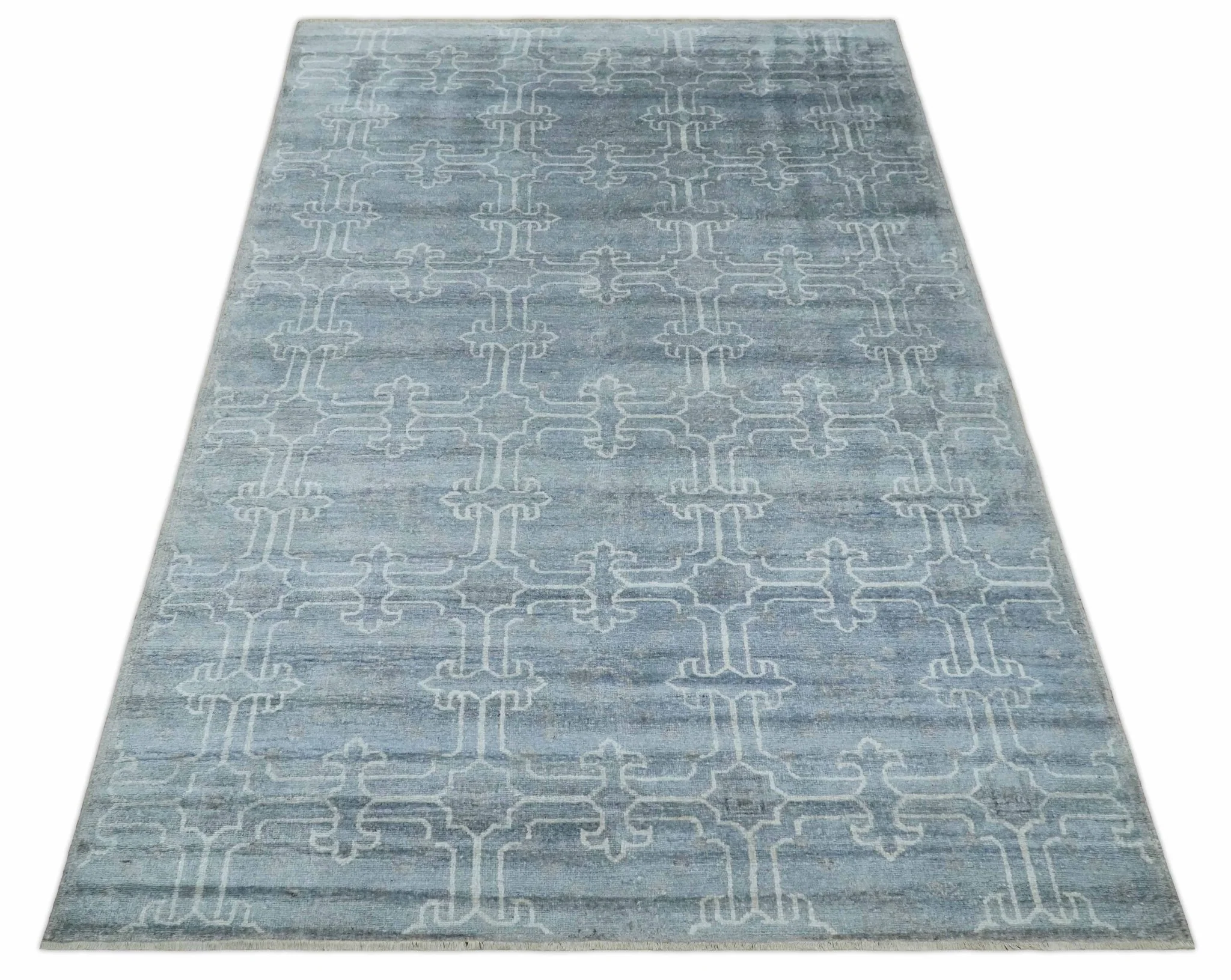 6x9 Hand Woven Silver, Charcoal and Ivory Low pile wool area Rug - Image 9