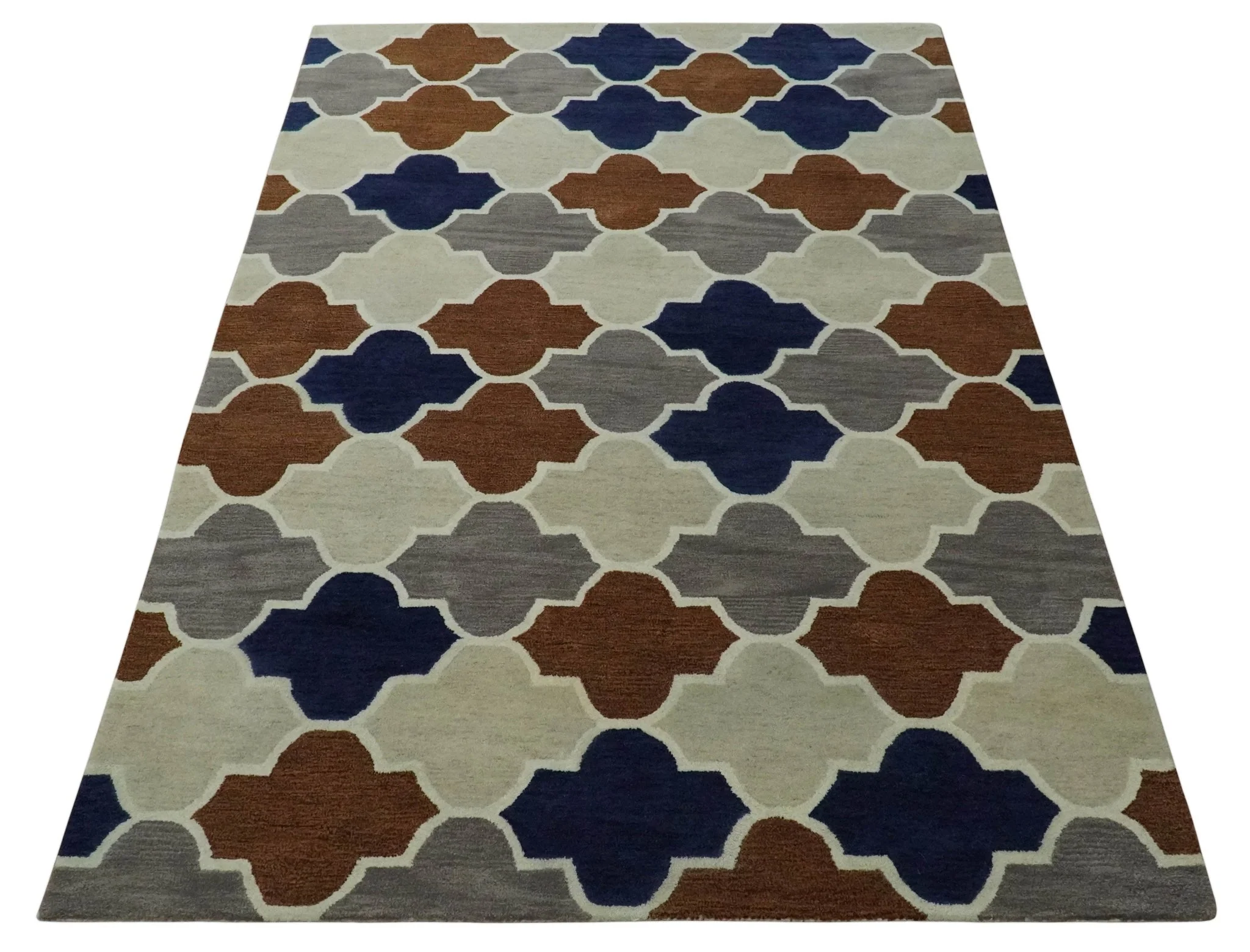 6x9 Ivory, Blue, Brown and Silver Ikat Pattern Hand Tufted Wool Area Rug - Image 10