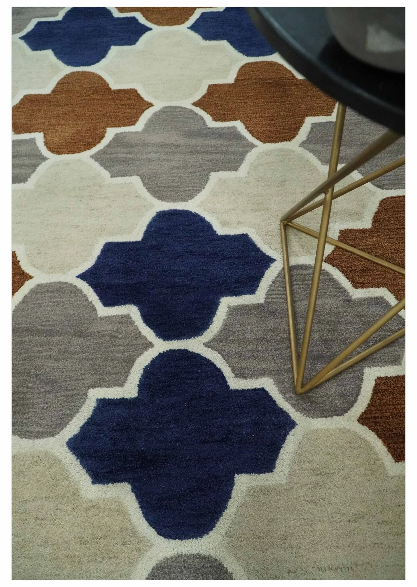 6x9 Ivory, Blue, Brown and Silver Ikat Pattern Hand Tufted Wool Area Rug - Image 2