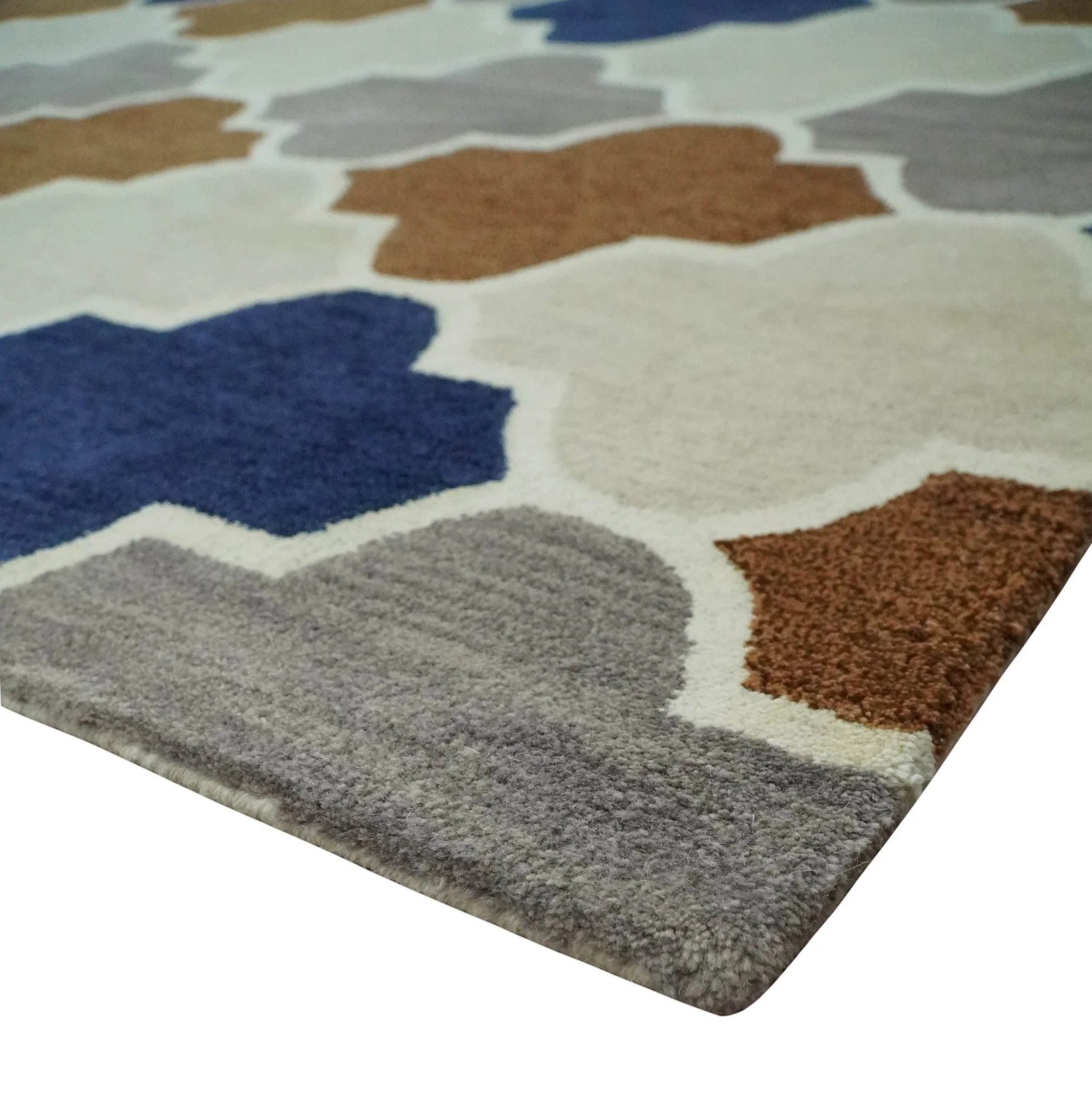 6x9 Ivory, Blue, Brown and Silver Ikat Pattern Hand Tufted Wool Area Rug - Image 5