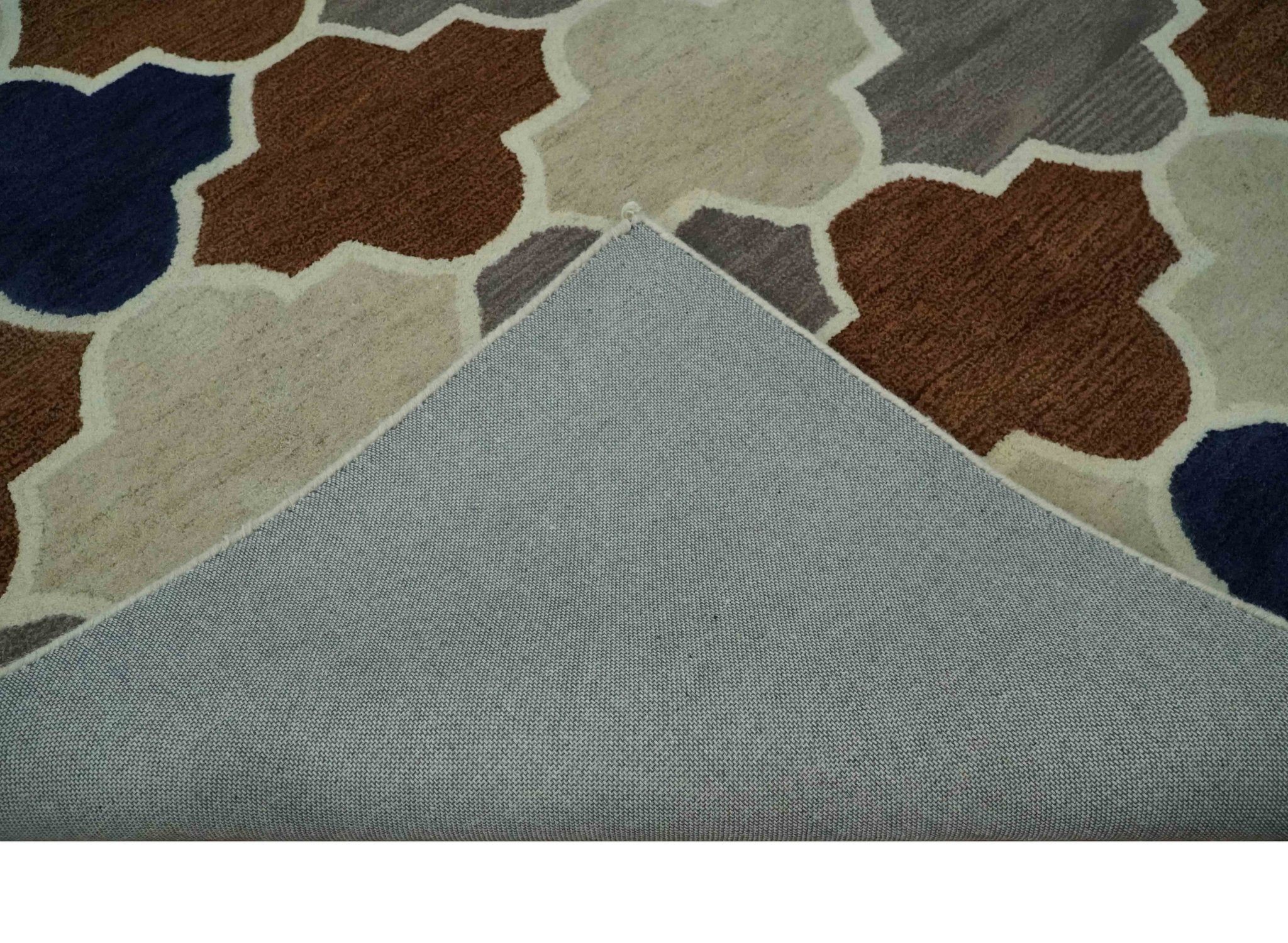 6x9 Ivory, Blue, Brown and Silver Ikat Pattern Hand Tufted Wool Area Rug - Image 8