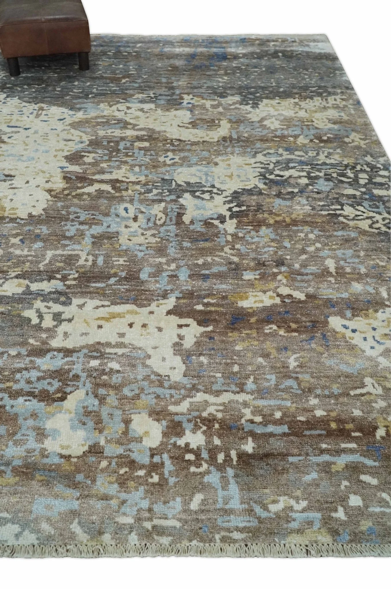 6x9 Ivory, Charcoal and Silver Modern Abstract Hand Knotted Wool Area Rug - Image 3