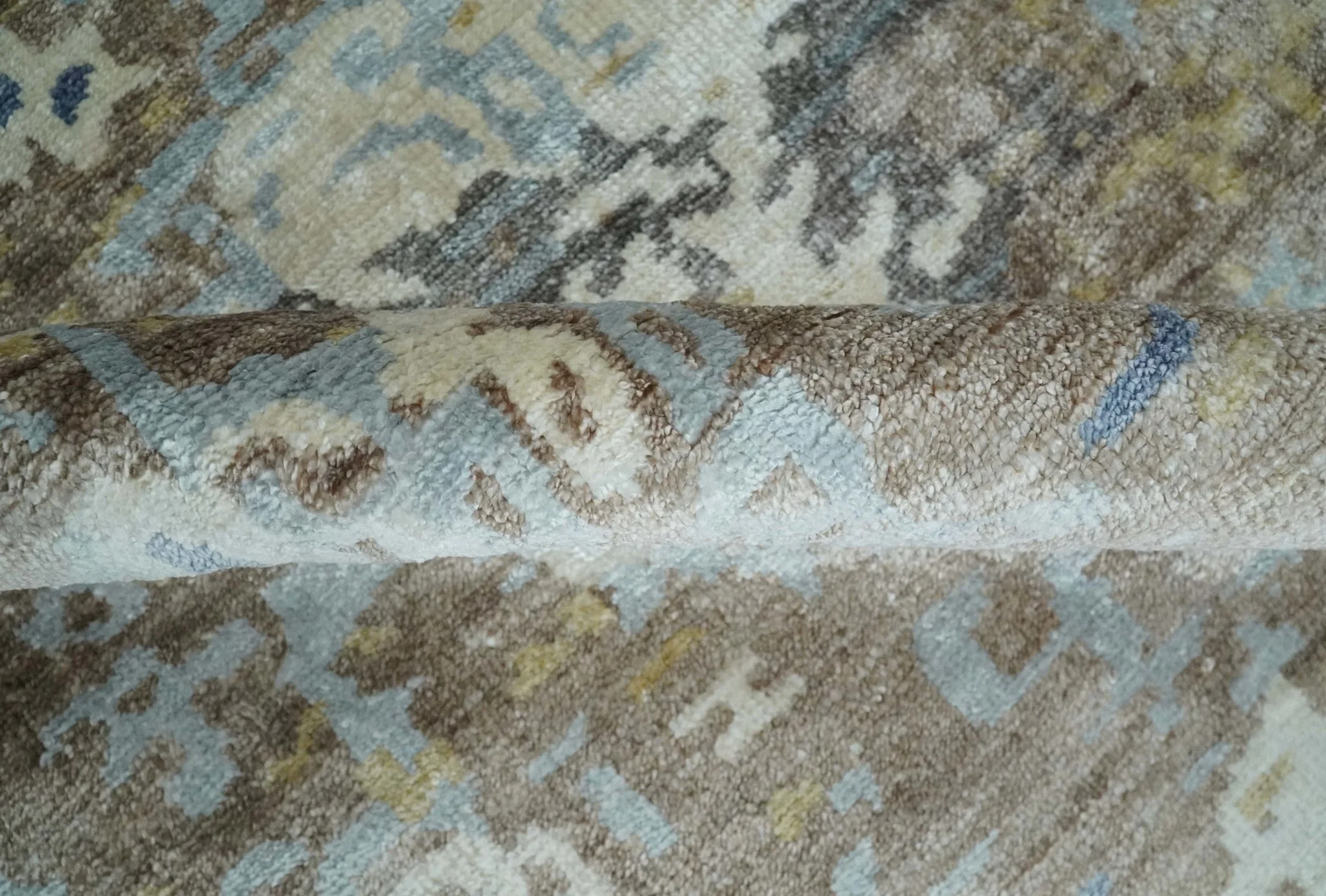 6x9 Ivory, Charcoal and Silver Modern Abstract Hand Knotted Wool Area Rug - Image 6