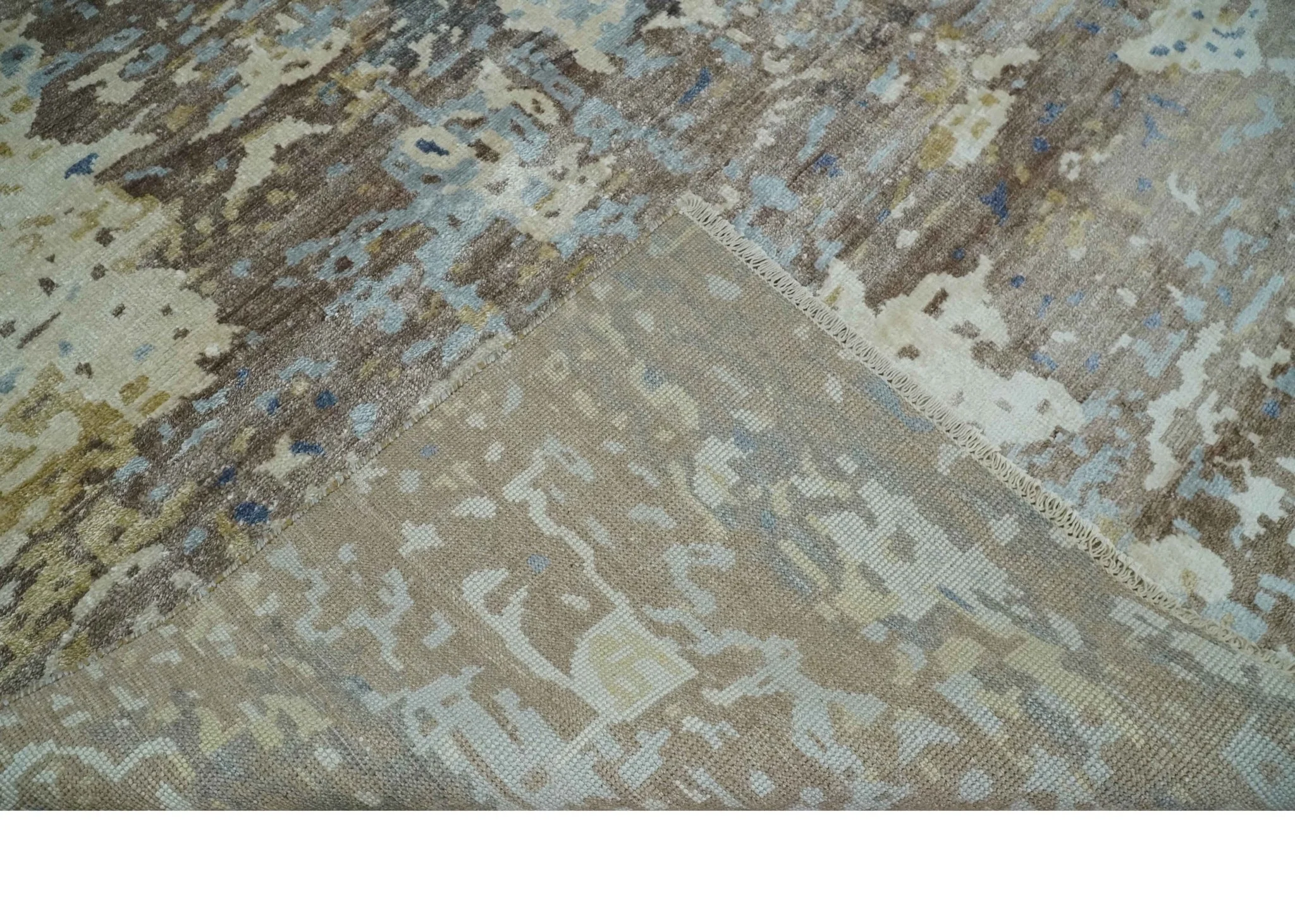 6x9 Ivory, Charcoal and Silver Modern Abstract Hand Knotted Wool Area Rug - Image 7