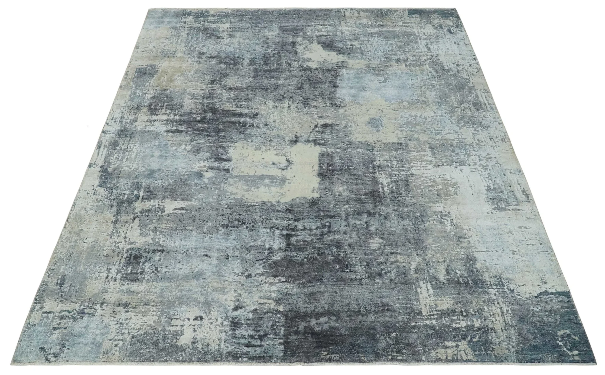 8x10 Charcoal, Beige and Gray Modern Abstract Distressed Finish High Low texture Hand Knotted Rug - Image 10