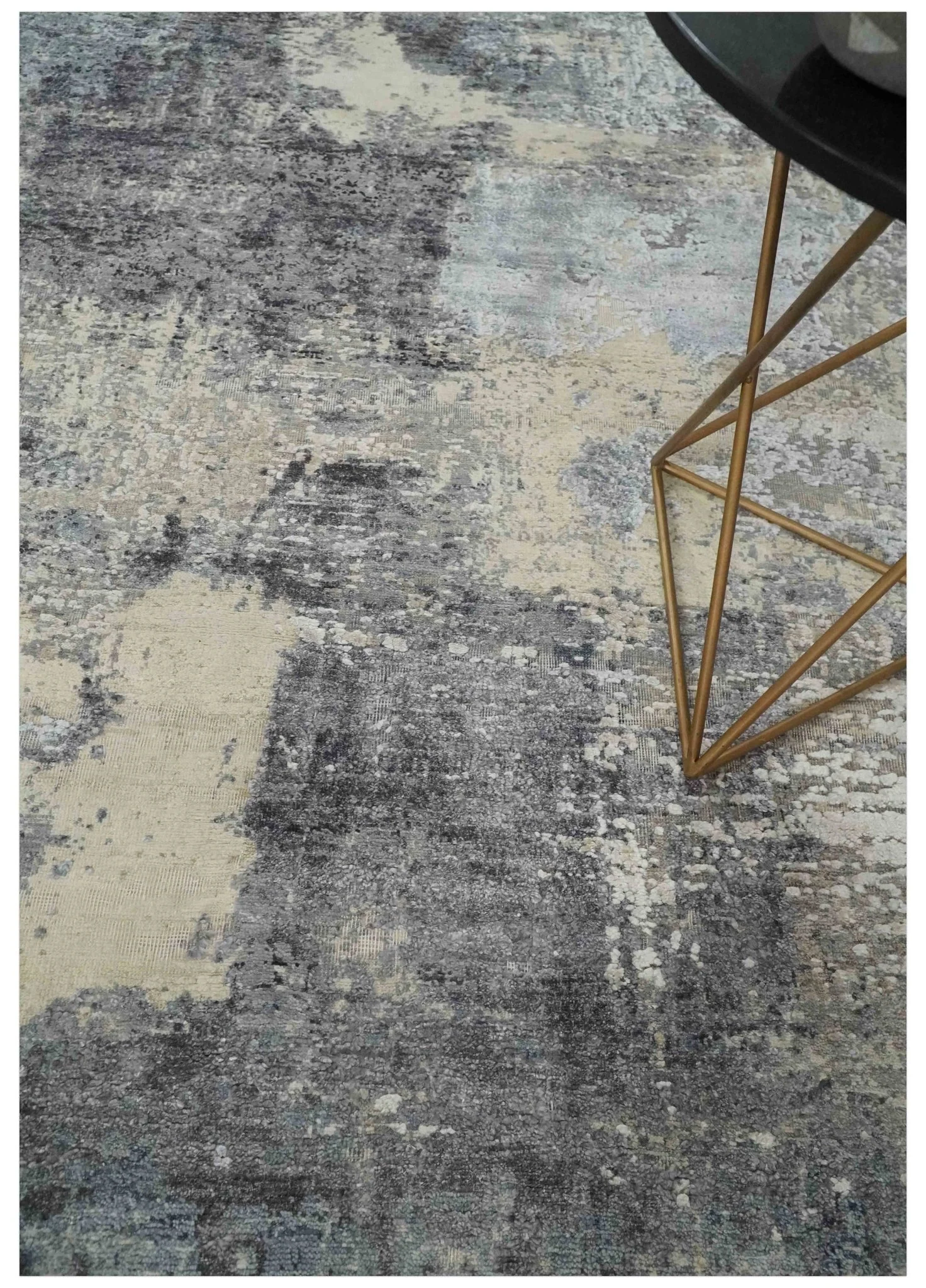 8x10 Charcoal, Beige and Gray Modern Abstract Distressed Finish High Low texture Hand Knotted Rug - Image 2