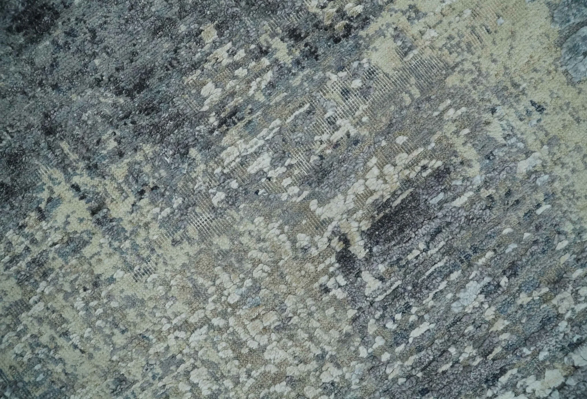 8x10 Charcoal, Beige and Gray Modern Abstract Distressed Finish High Low texture Hand Knotted Rug - Image 4