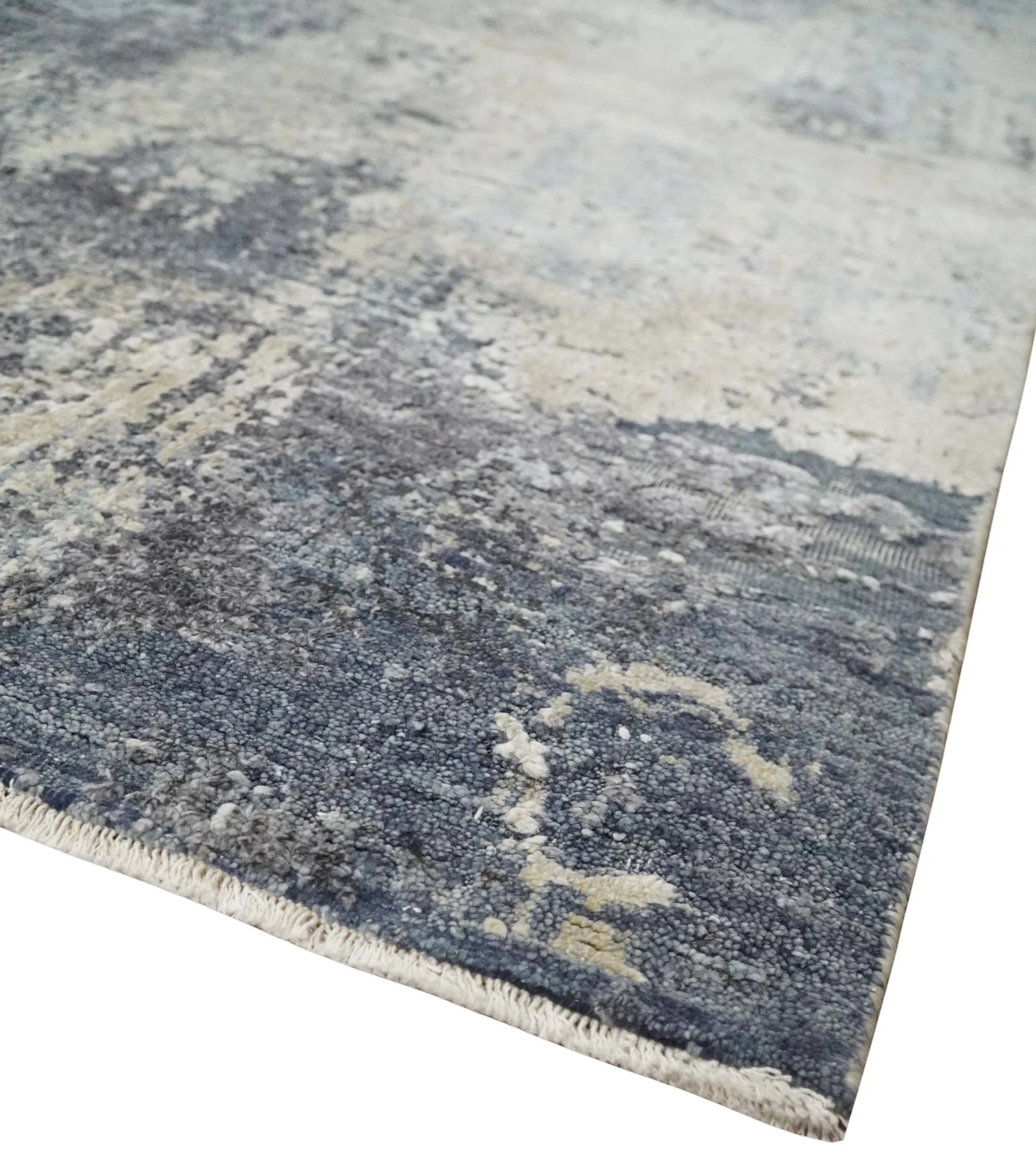 8x10 Charcoal, Beige and Gray Modern Abstract Distressed Finish High Low texture Hand Knotted Rug - Image 5