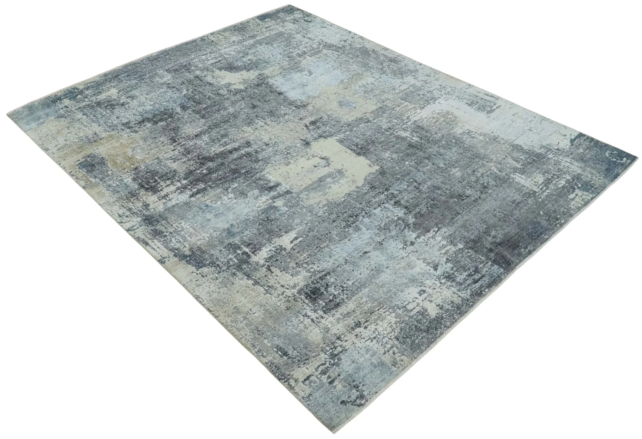 8x10 Charcoal, Beige and Gray Modern Abstract Distressed Finish High Low texture Hand Knotted Rug - Image 9