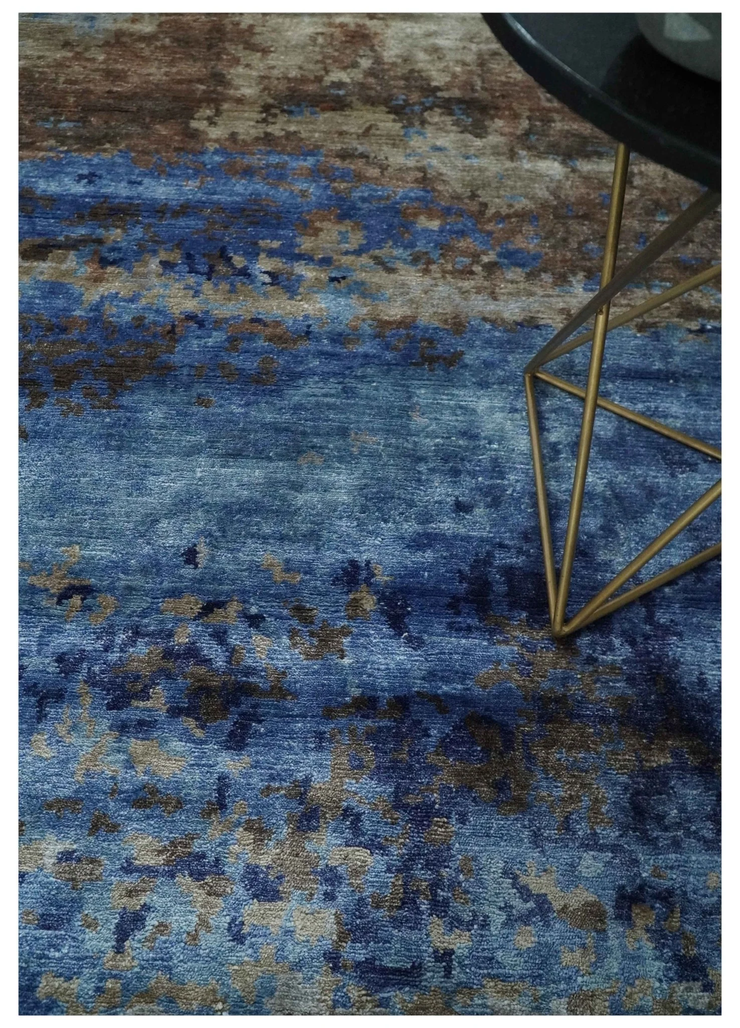 8x10 Blue, Beige and Brown Modern Abstract Hand Knotted wool and bamboo Silk Area Rug - Image 2