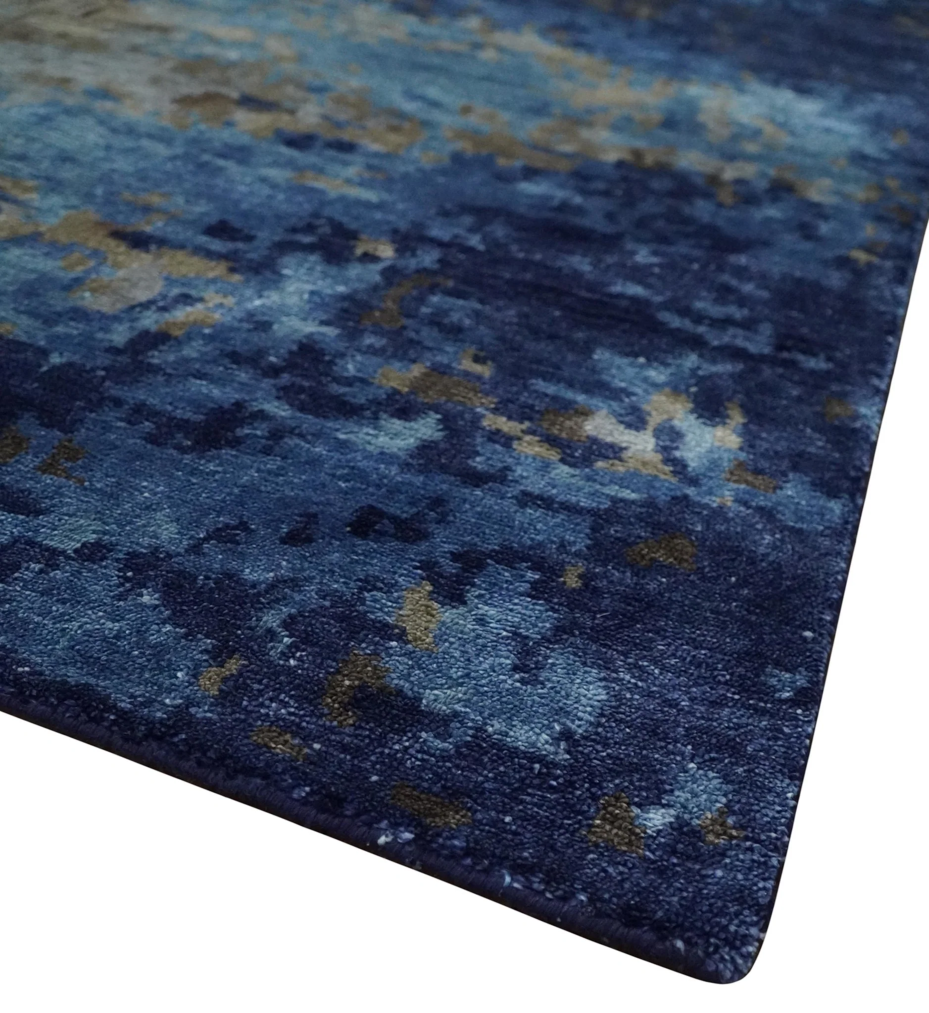 8x10 Blue, Beige and Brown Modern Abstract Hand Knotted wool and bamboo Silk Area Rug - Image 5