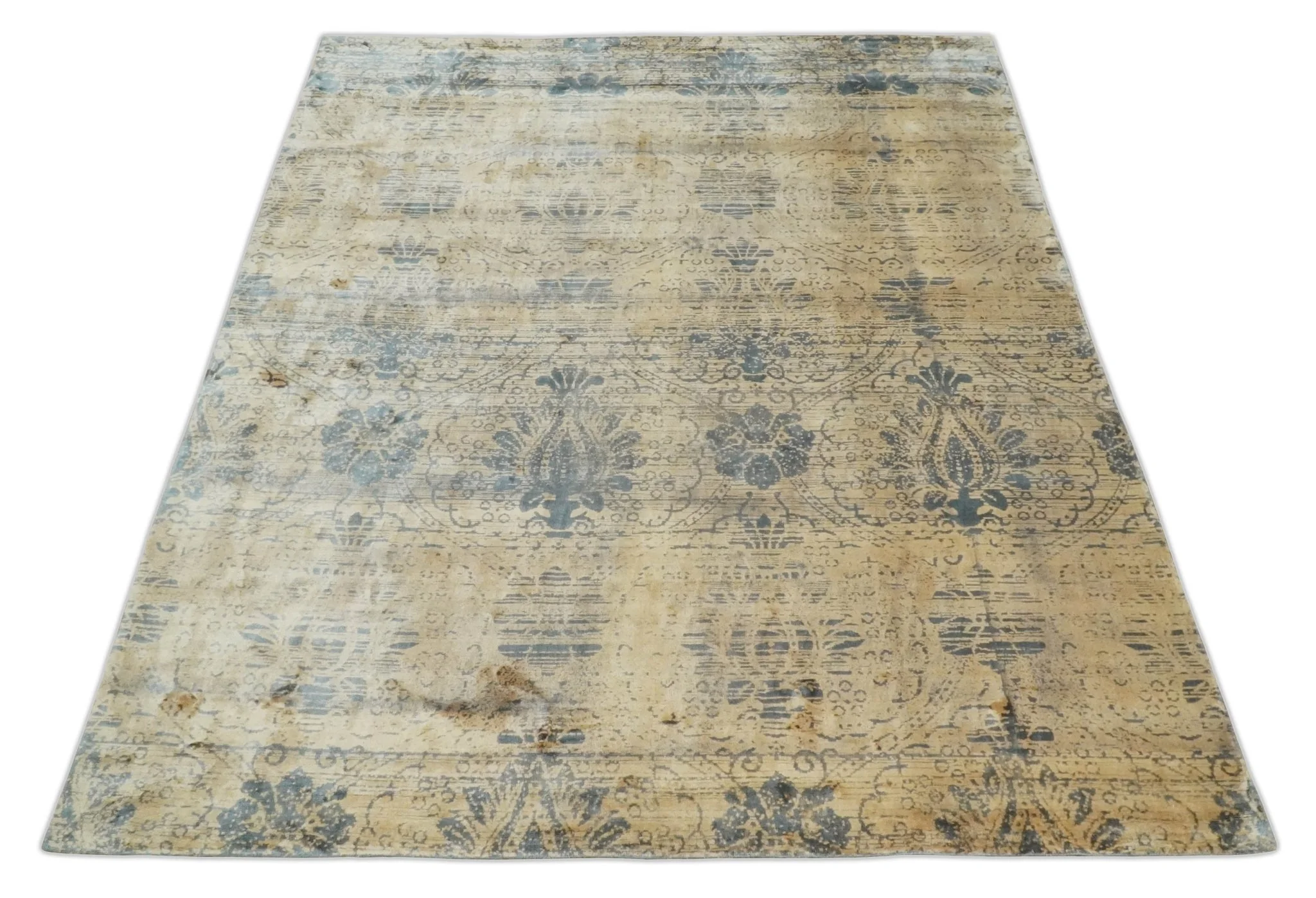 7.6x9x10 Charcoal and Gold Modern Ikat Design Handmade Art Silk Area Rug - Image 10
