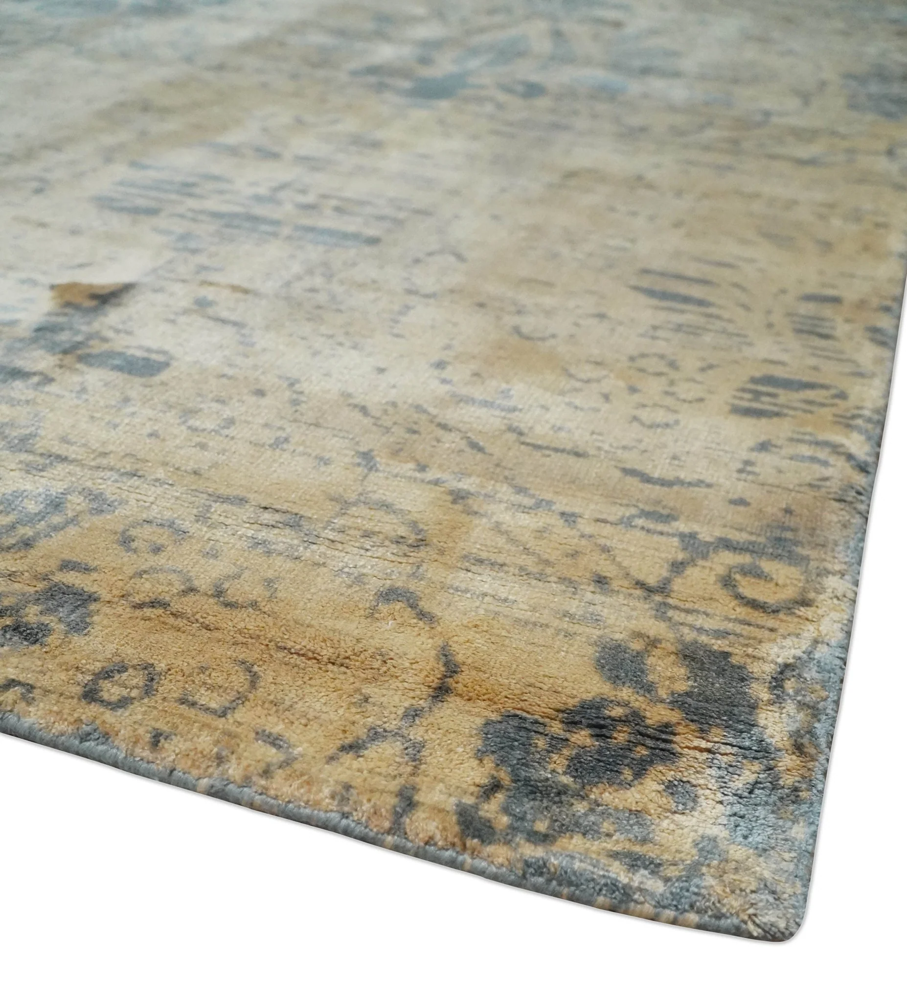 7.6x9x10 Charcoal and Gold Modern Ikat Design Handmade Art Silk Area Rug - Image 5