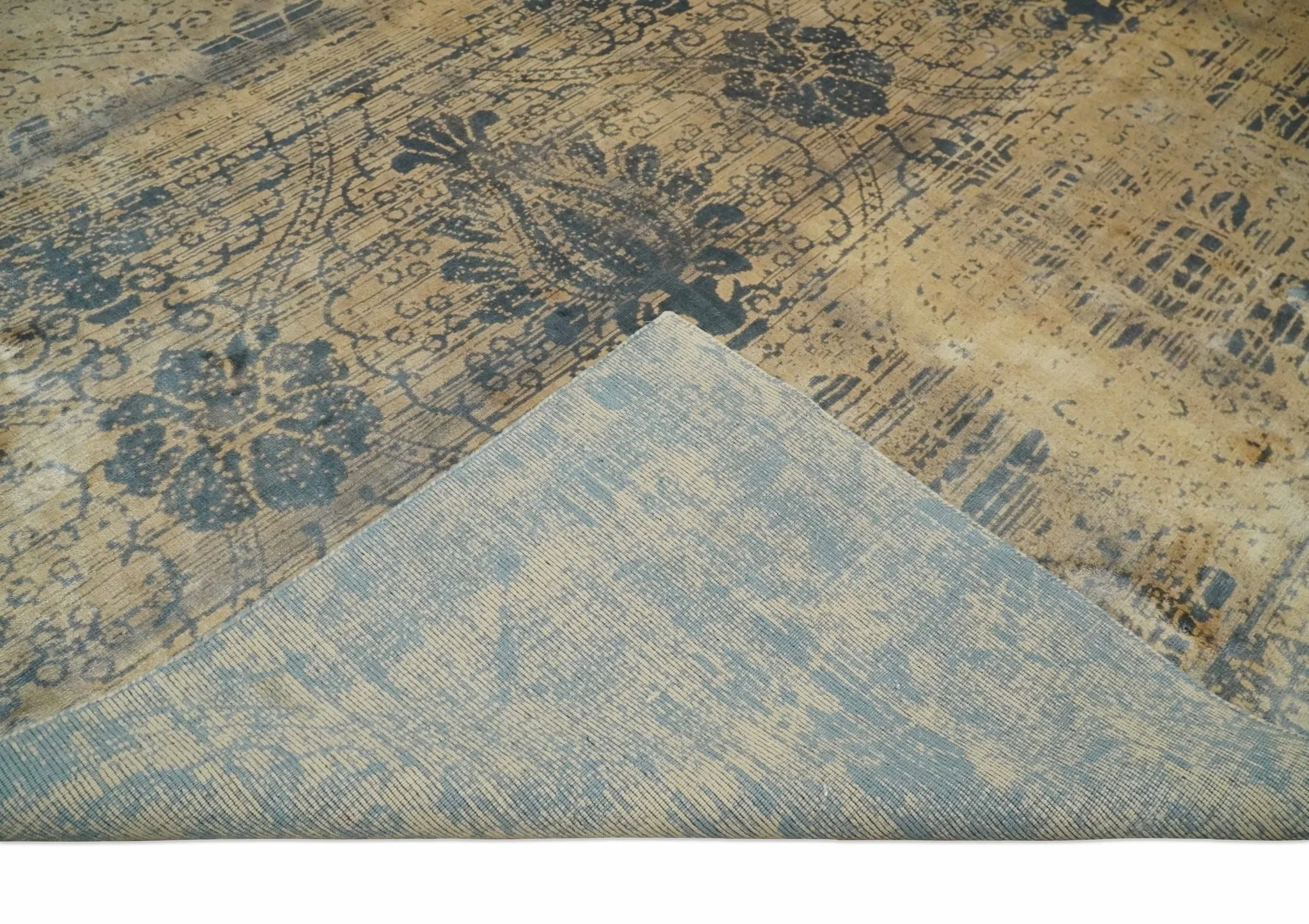 7.6x9x10 Charcoal and Gold Modern Ikat Design Handmade Art Silk Area Rug - Image 6