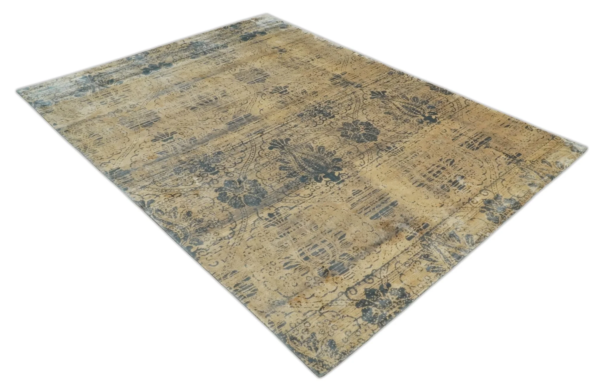 7.6x9x10 Charcoal and Gold Modern Ikat Design Handmade Art Silk Area Rug - Image 9