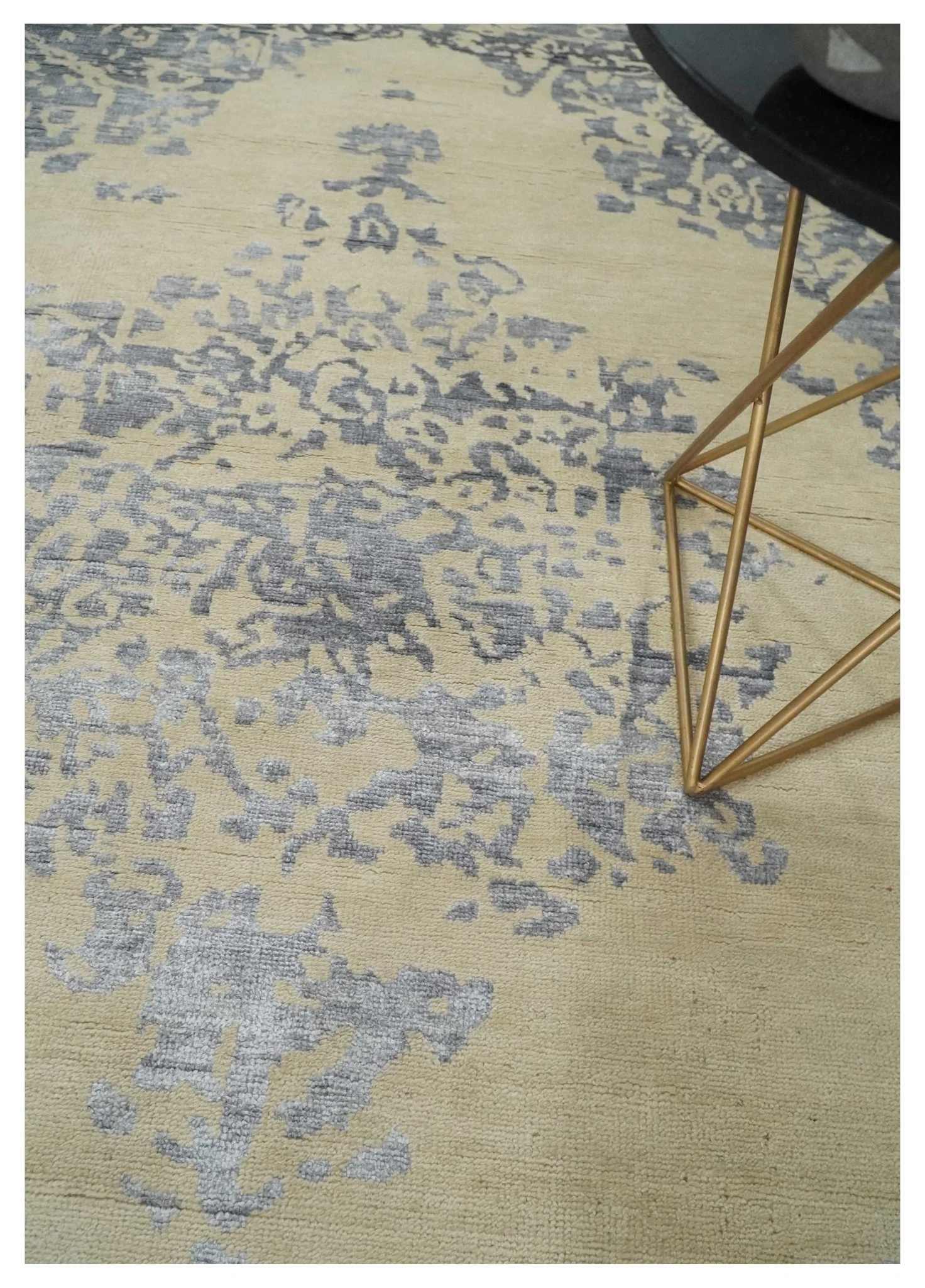 8x10 Beige, Charcoal and Silver Traditional Medallion Hand Knotted Wool and Bamboo Silk Area Rug - Image 2