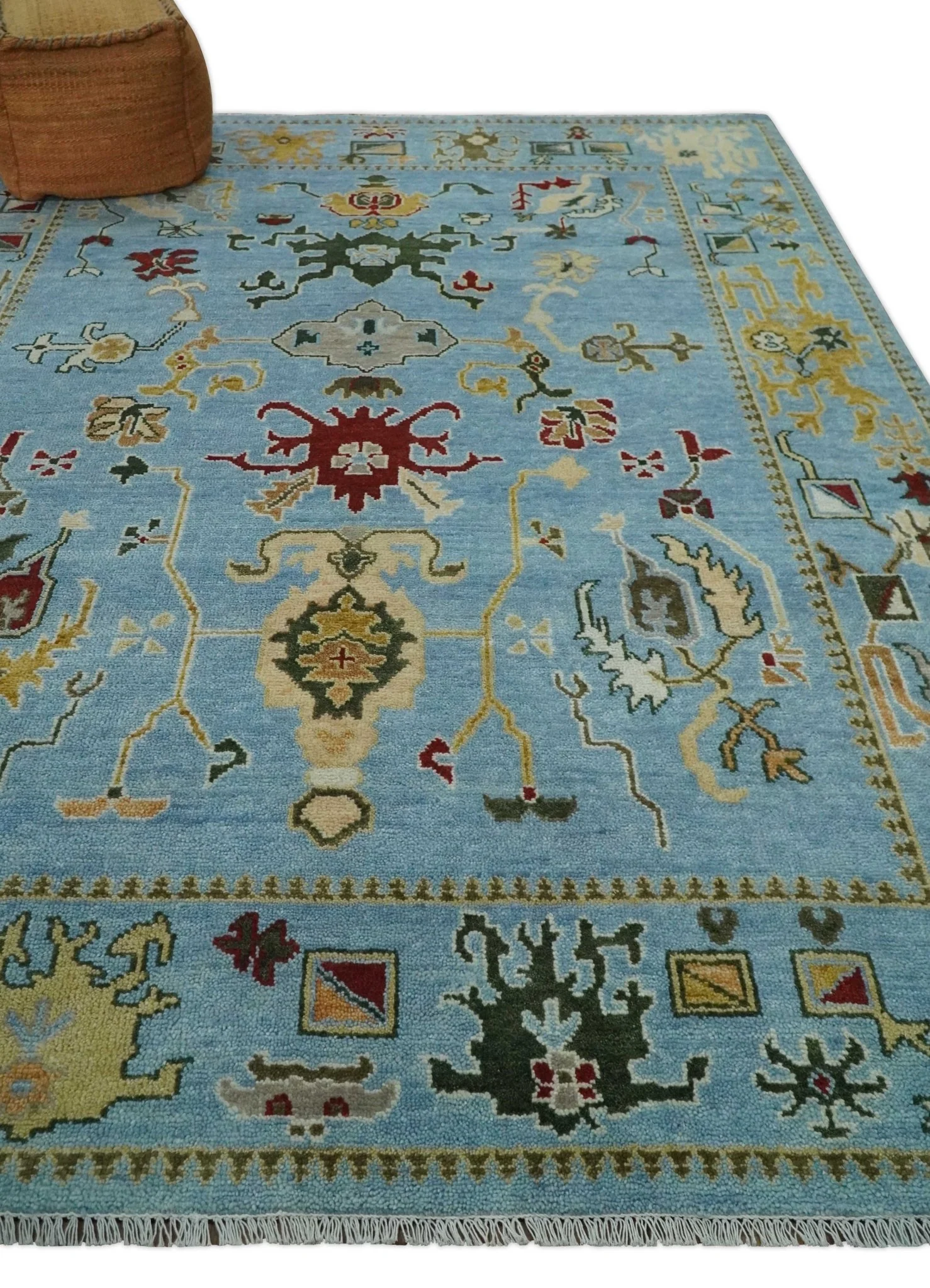 7.7x9.9 hand knotted Blue Vibrant Colorful Traditional Oushak Rug - Image 3