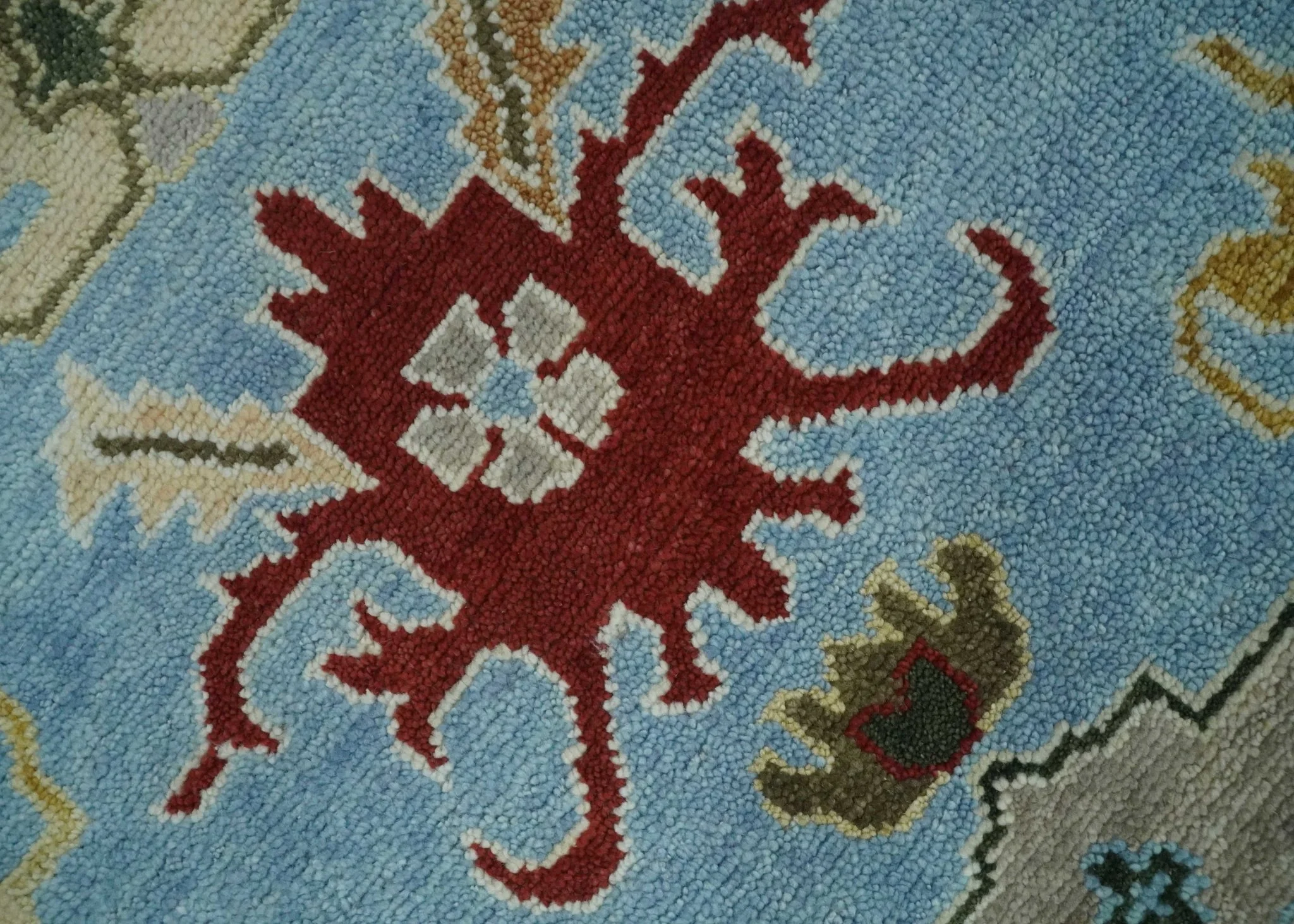 7.7x9.9 hand knotted Blue Vibrant Colorful Traditional Oushak Rug - Image 4