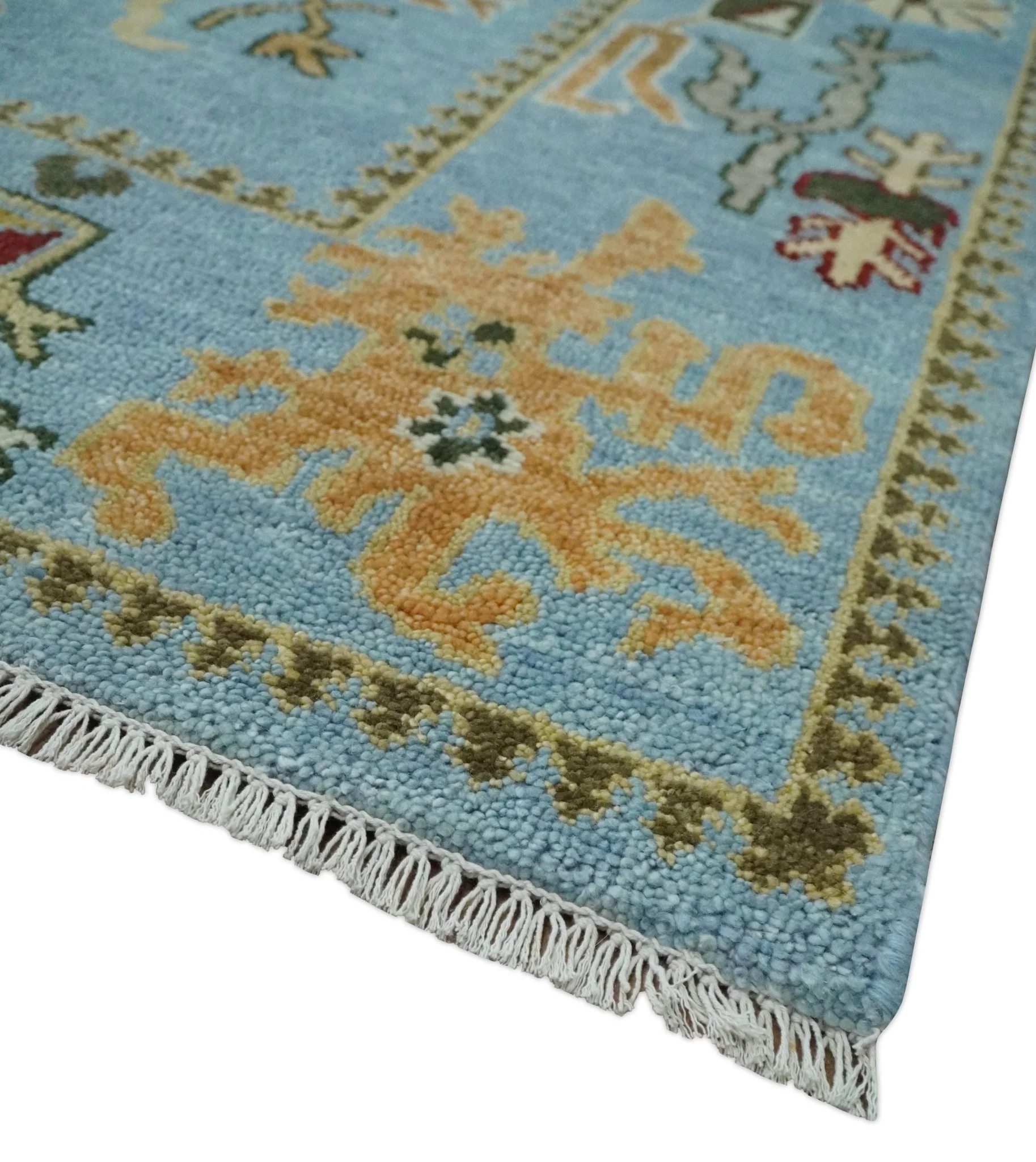 7.7x9.9 hand knotted Blue Vibrant Colorful Traditional Oushak Rug - Image 5