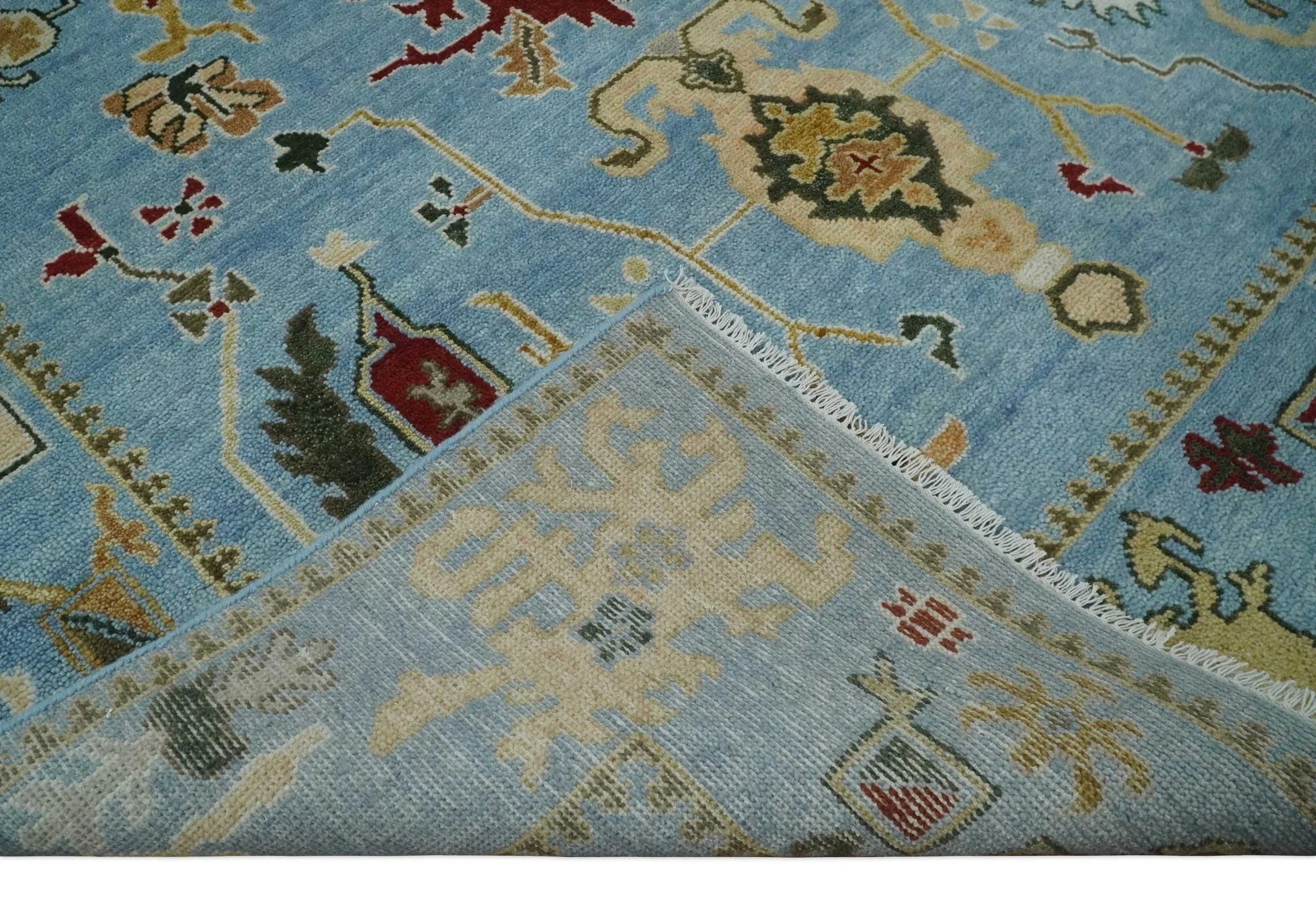 7.7x9.9 hand knotted Blue Vibrant Colorful Traditional Oushak Rug - Image 7