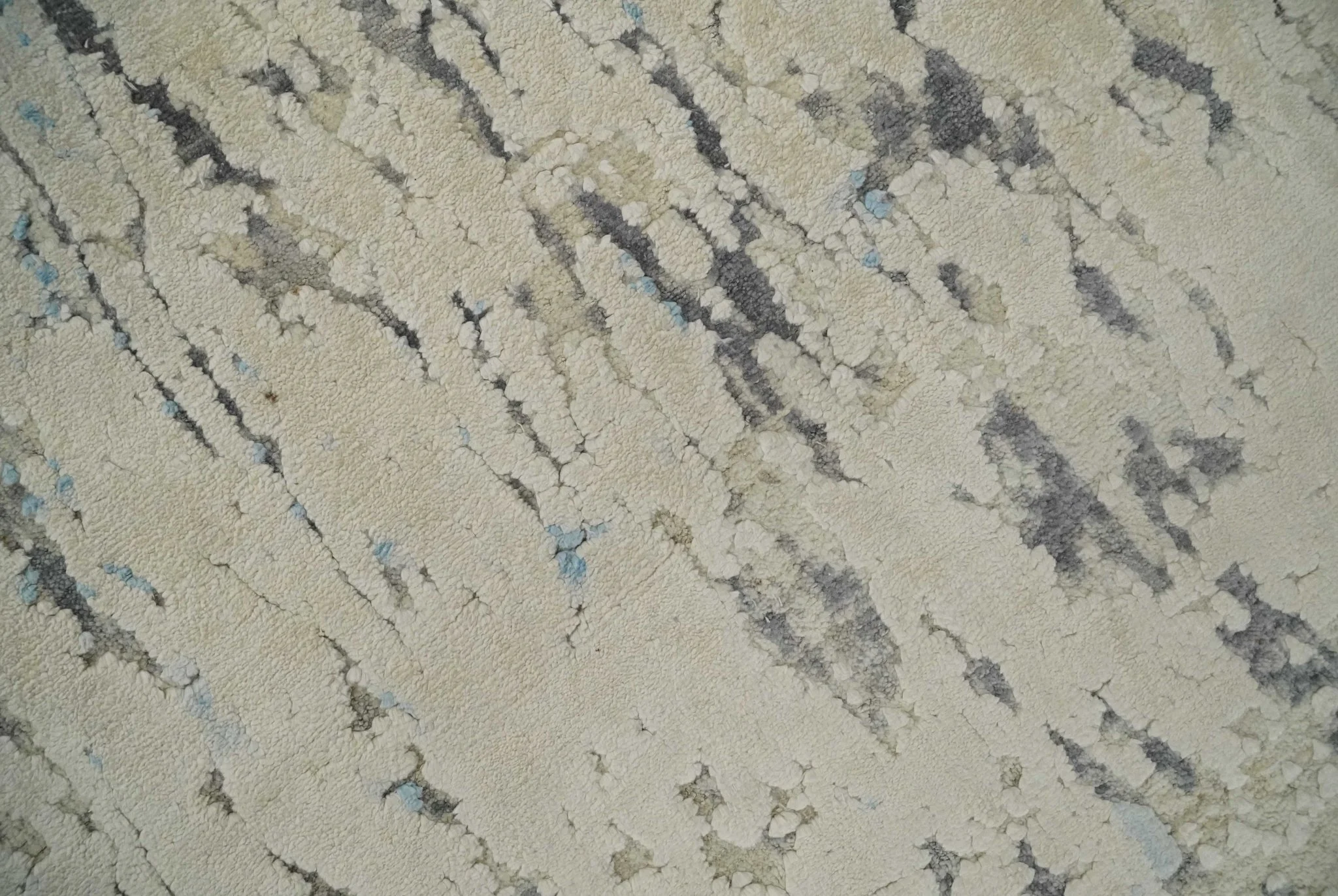 Hand Carved Abstract 8x10 Beige, Charcoal and Blue Hand Knotted Wool and Real Silk Area Rug - Image 4