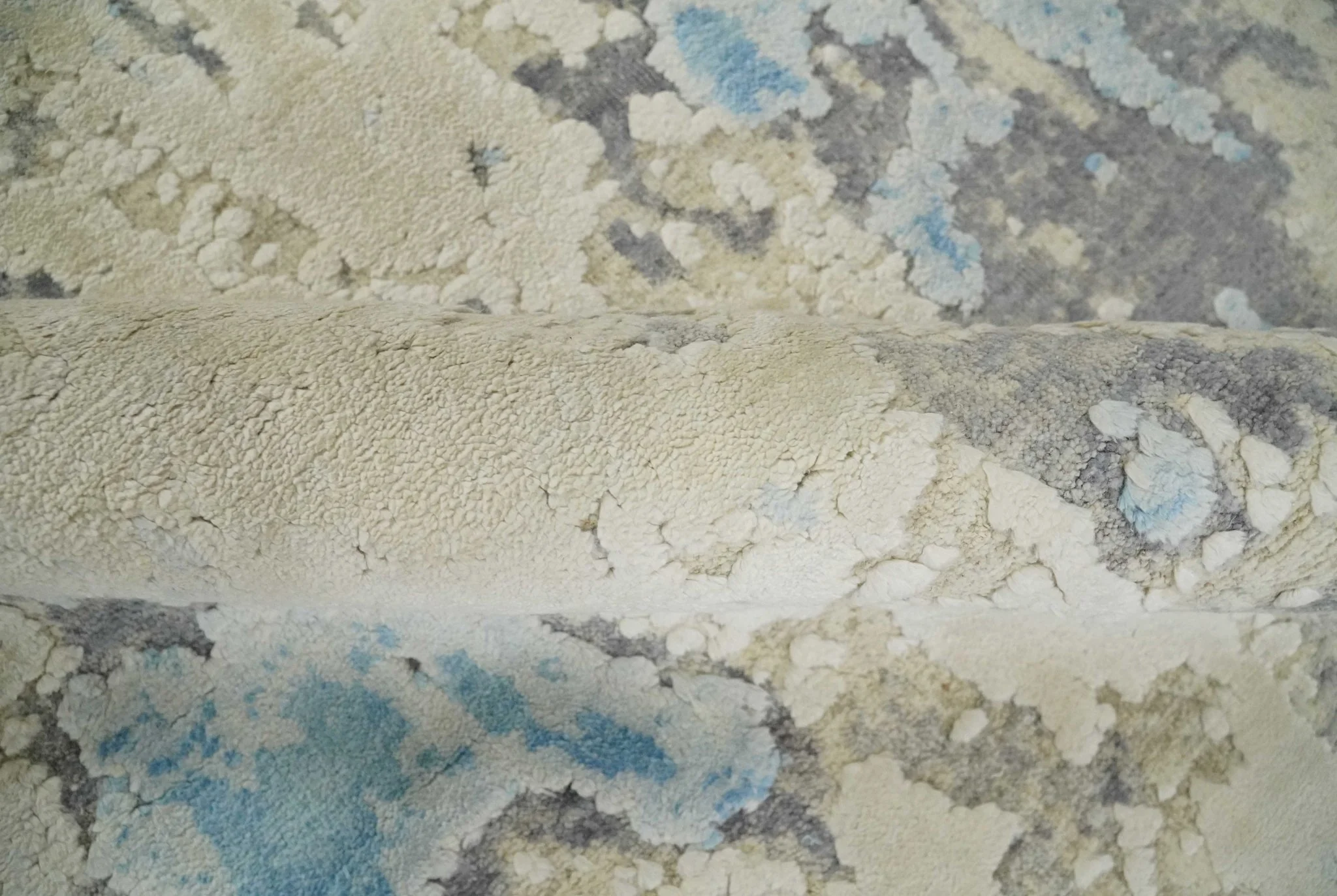 Hand Carved Abstract 8x10 Beige, Charcoal and Blue Hand Knotted Wool and Real Silk Area Rug - Image 6
