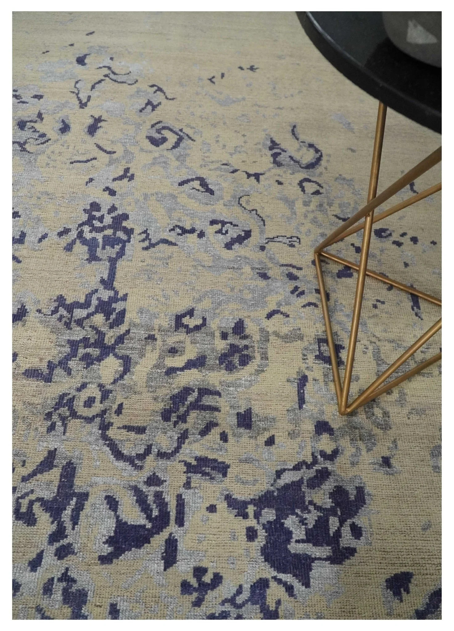 8x10 Beige, Blue and Silver Antique Style, Abstract Hand Knotted Low pile Wool Area Rug - Image 2