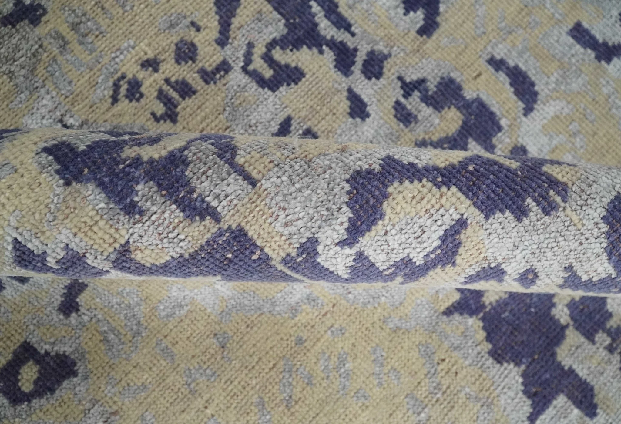 8x10 Beige, Blue and Silver Antique Style, Abstract Hand Knotted Low pile Wool Area Rug - Image 6