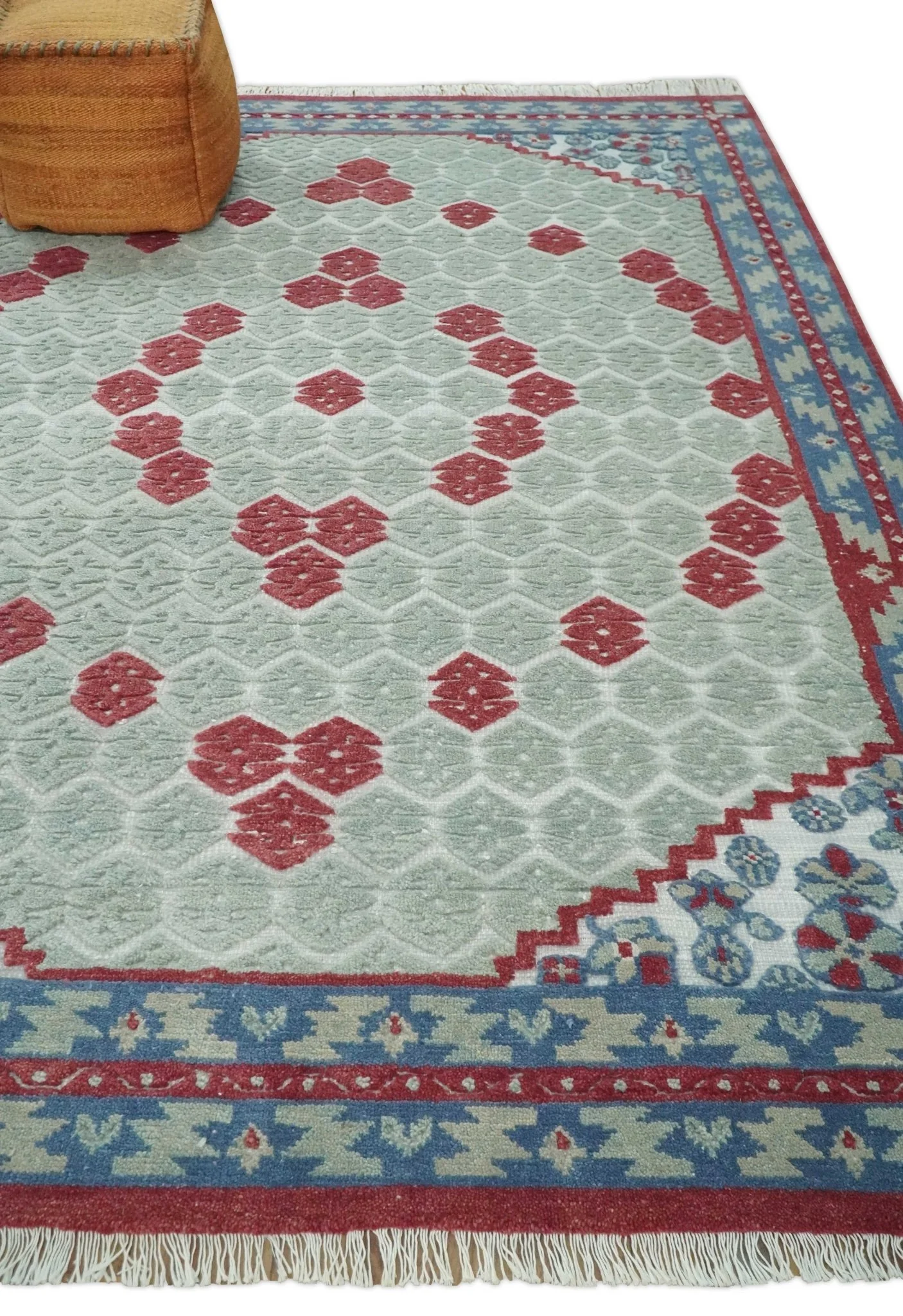 7x10 Hand Knotted Green, Red and Blue Traditional Persian Oushak Wool Rug | AC7710 - Image 3