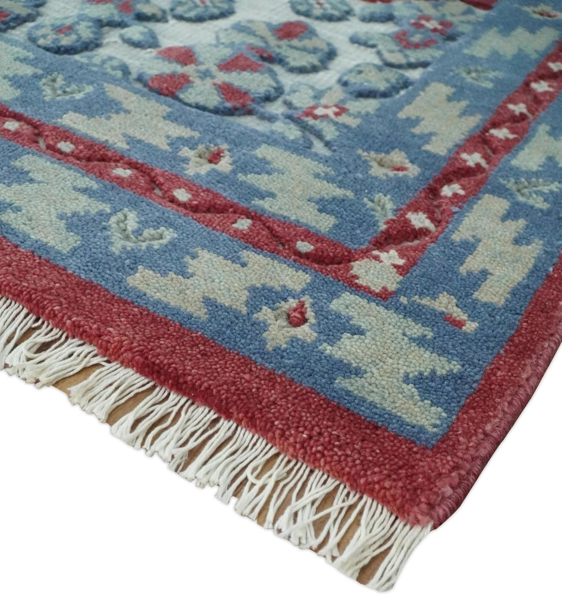 7x10 Hand Knotted Green, Red and Blue Traditional Persian Oushak Wool Rug | AC7710 - Image 5