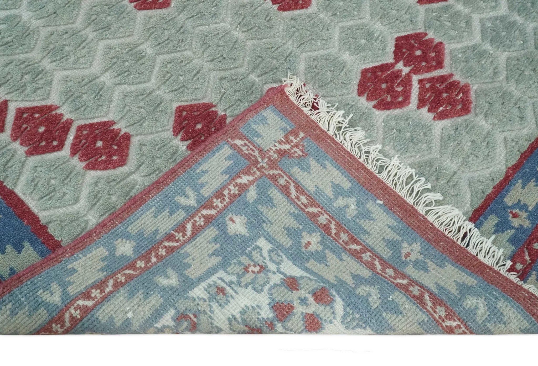 7x10 Hand Knotted Green, Red and Blue Traditional Persian Oushak Wool Rug | AC7710 - Image 6