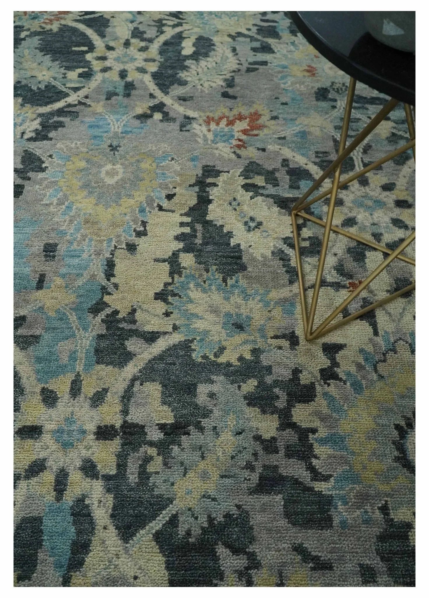 Transitional 9x12 Hand Knotted Silver, Charcoal and Beige Wool Area Rug - Image 2
