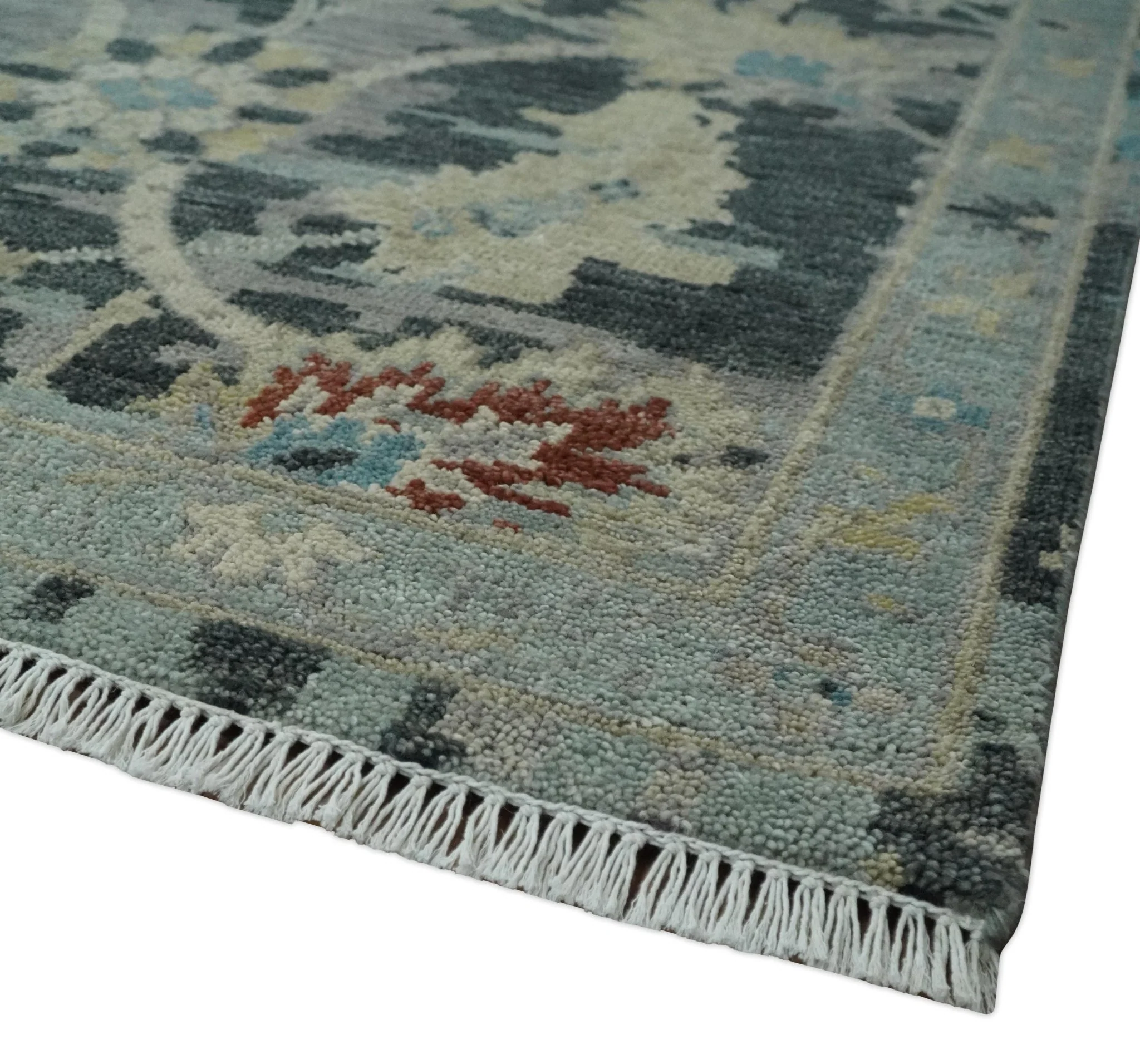 Transitional 9x12 Hand Knotted Silver, Charcoal and Beige Wool Area Rug - Image 5