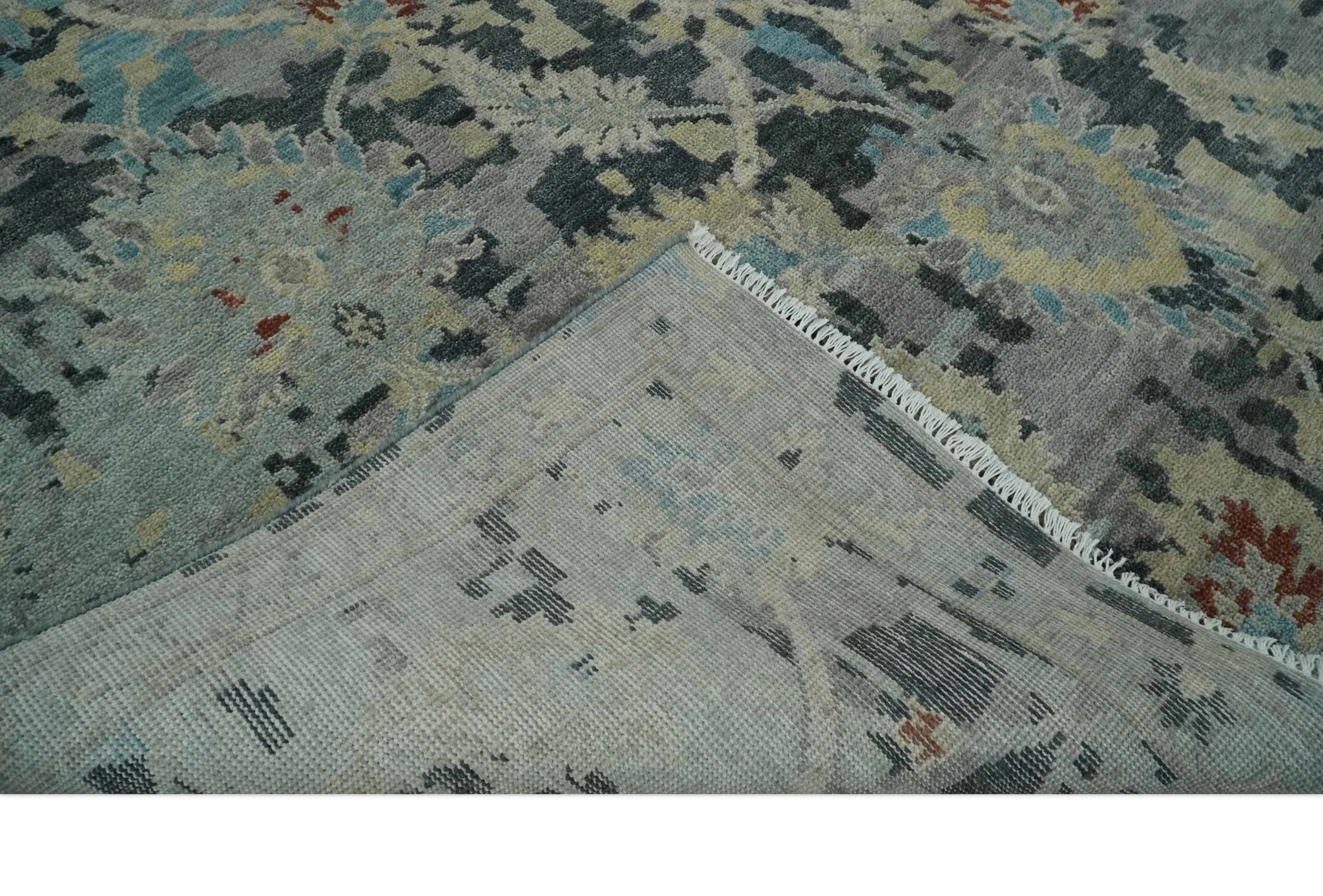 Transitional 9x12 Hand Knotted Silver, Charcoal and Beige Wool Area Rug - Image 7
