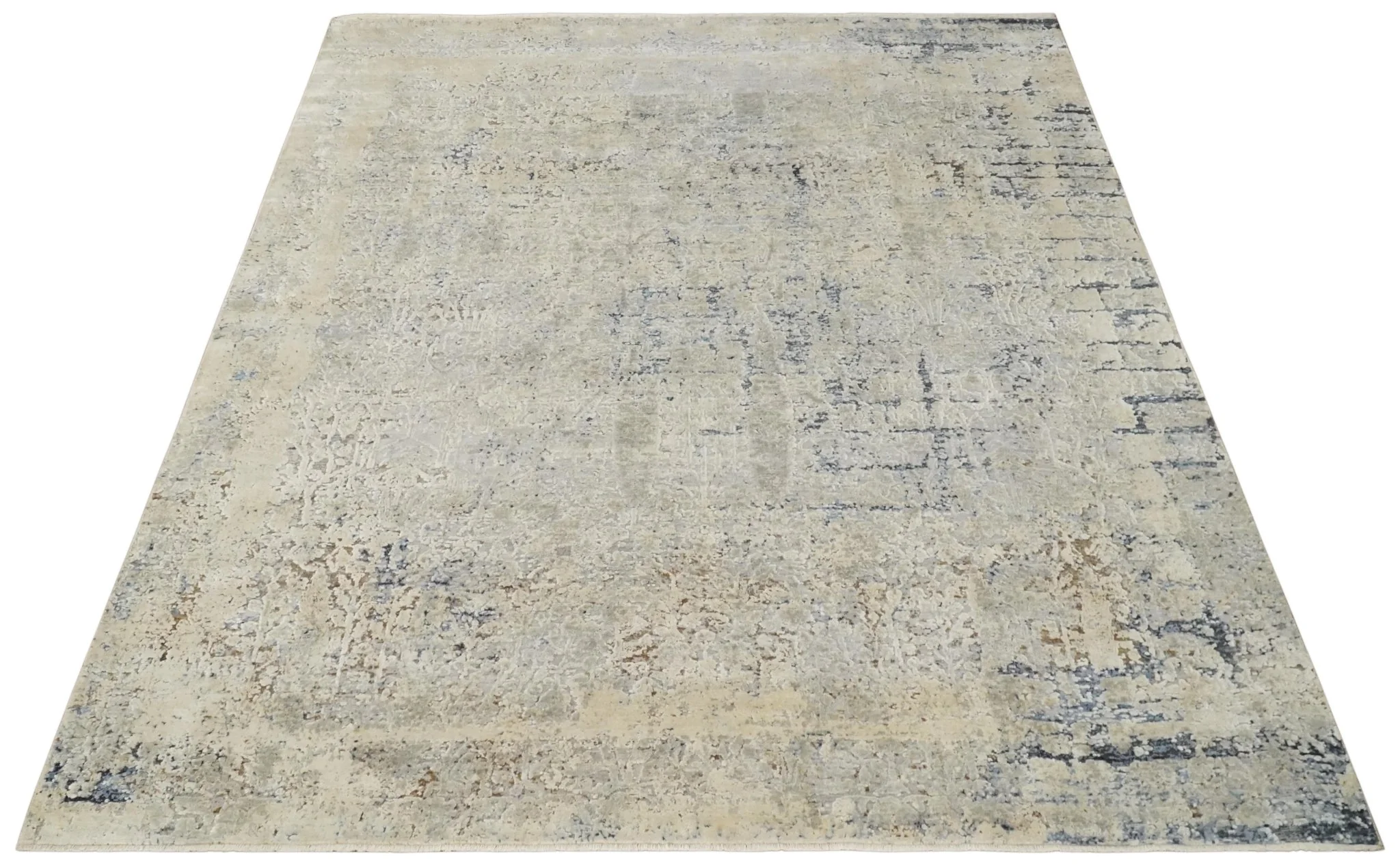 Premium Fine 8x10 Silver, Beige and Charcoal Traditional Floral High Low texture Hand Knotted Wool and Art Silk Rug - Image 10