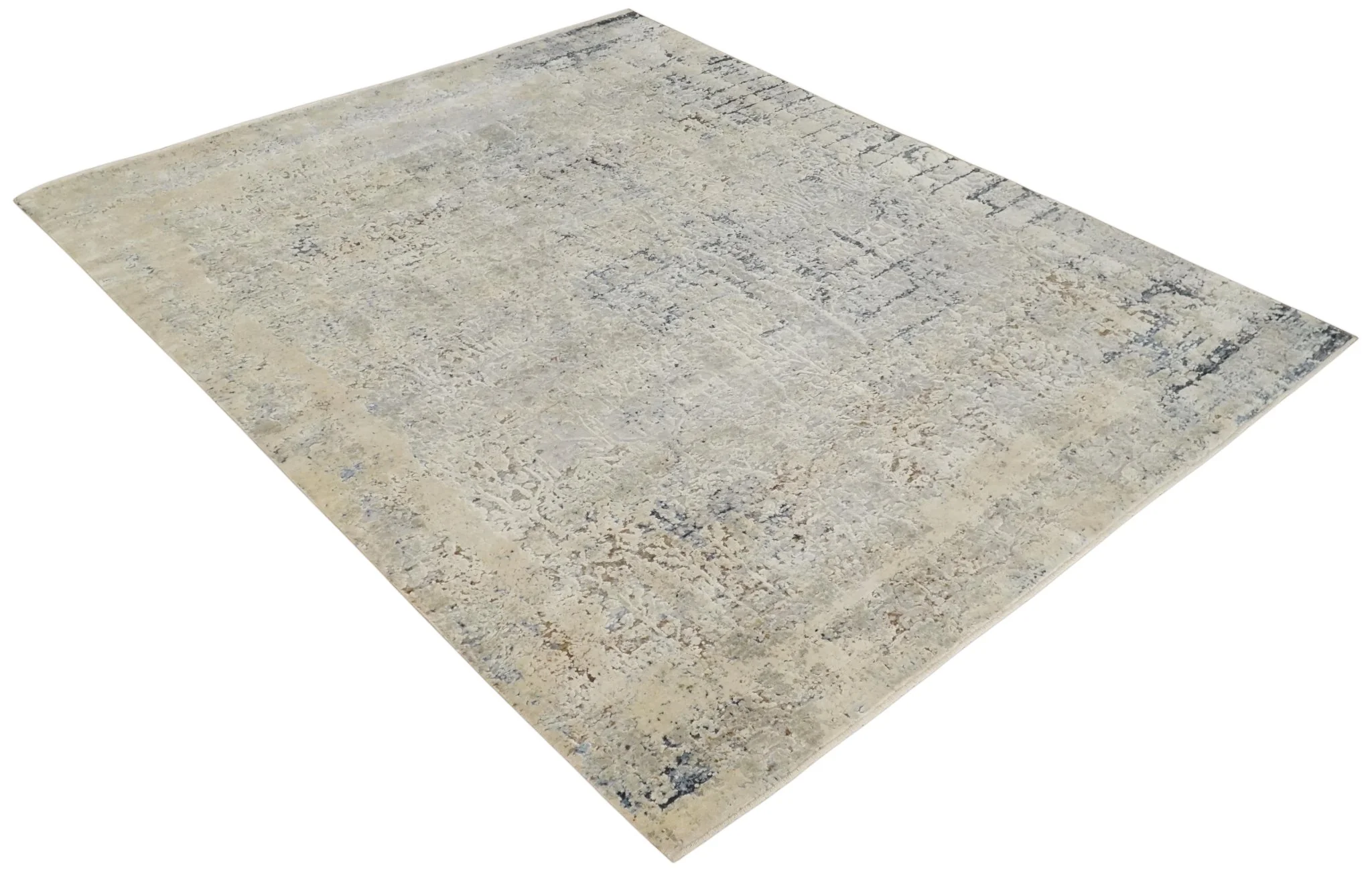 Premium Fine 8x10 Silver, Beige and Charcoal Traditional Floral High Low texture Hand Knotted Wool and Art Silk Rug - Image 9
