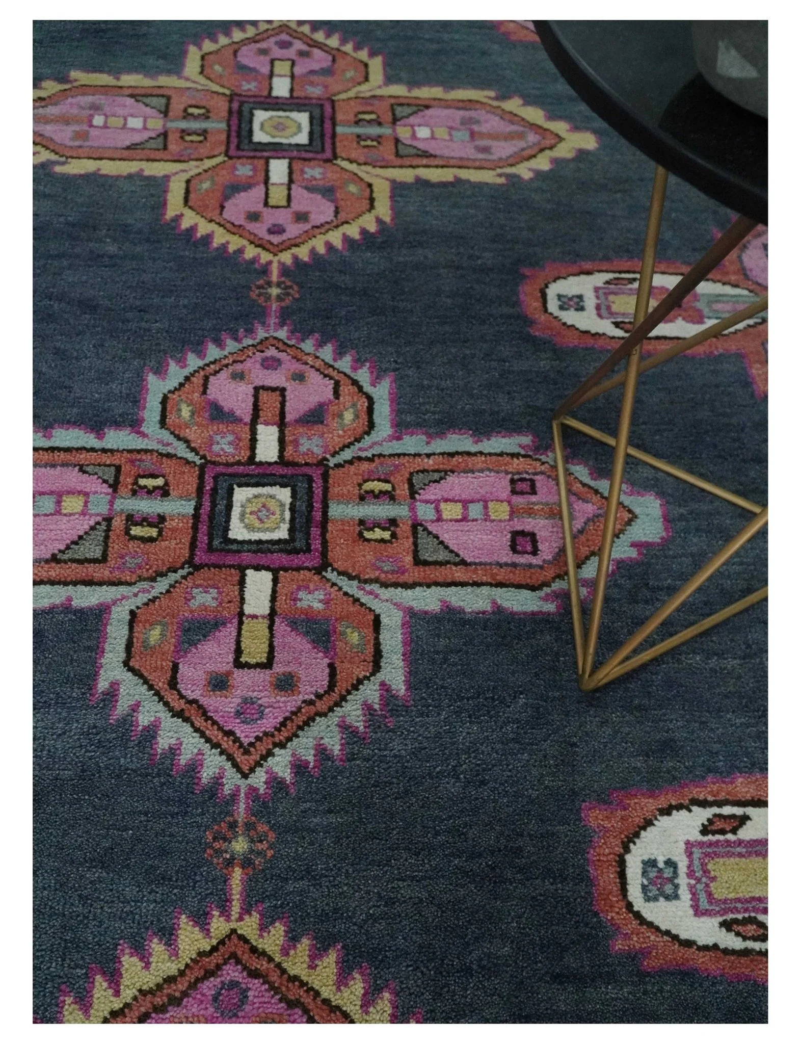 8x10 Hand Knotted Charcoal, Silver and Pink Traditional Wool Area Rug - Image 2