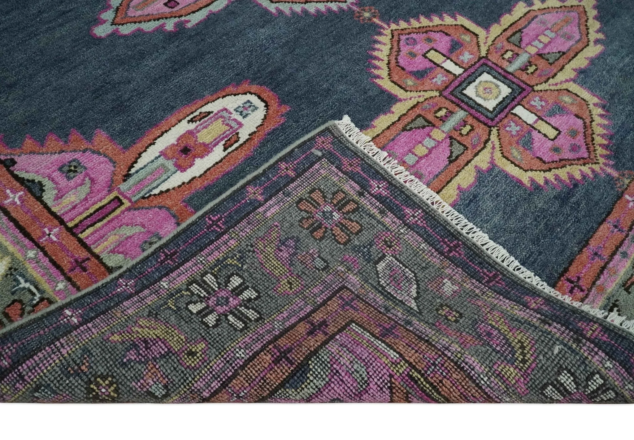 8x10 Hand Knotted Charcoal, Silver and Pink Traditional Wool Area Rug - Image 7