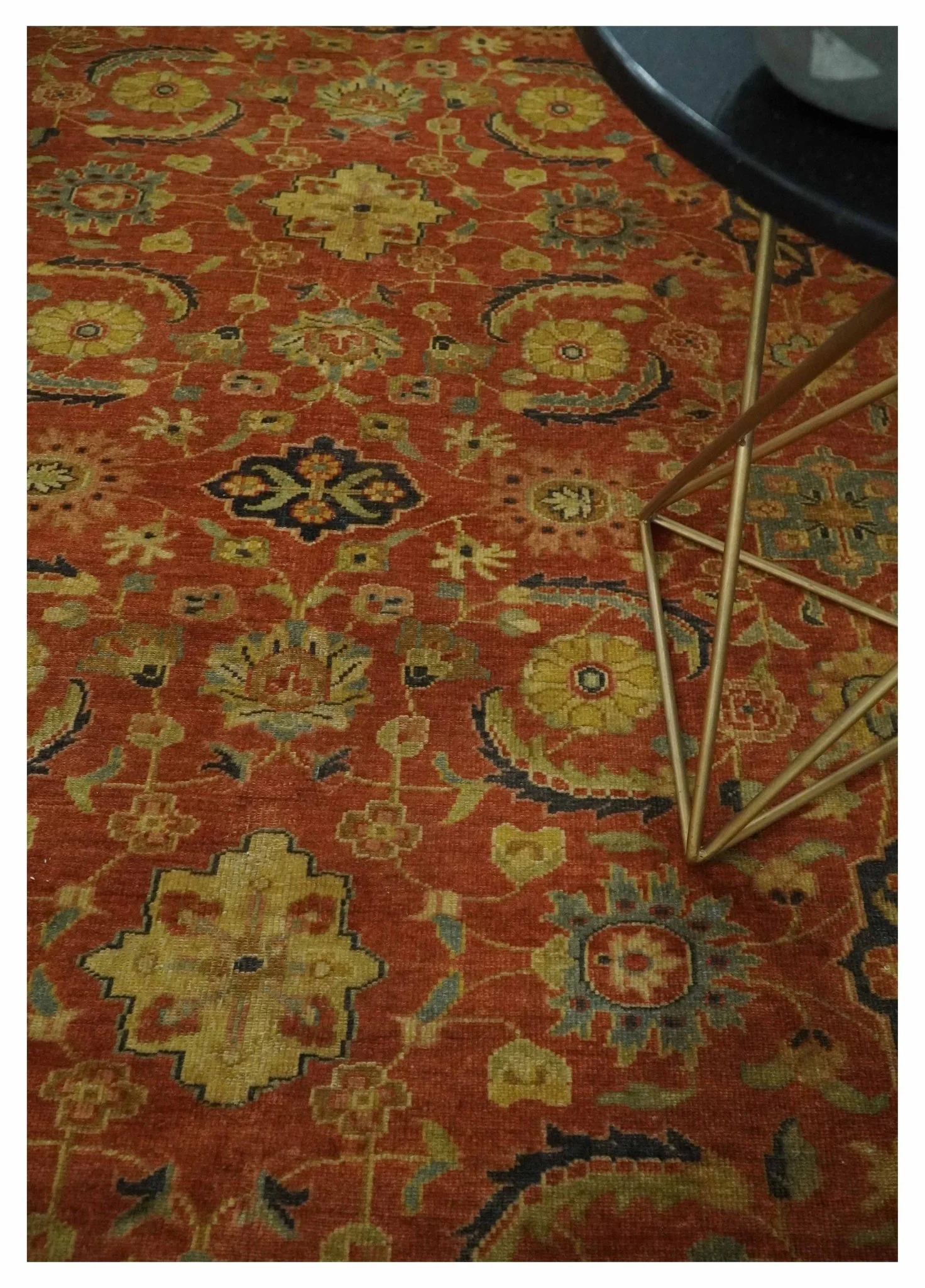 Antique Style 8x10 Rust, Black and Gold Hand Knotted Traditional Turkish Serapi Wool Area Rug - Image 2