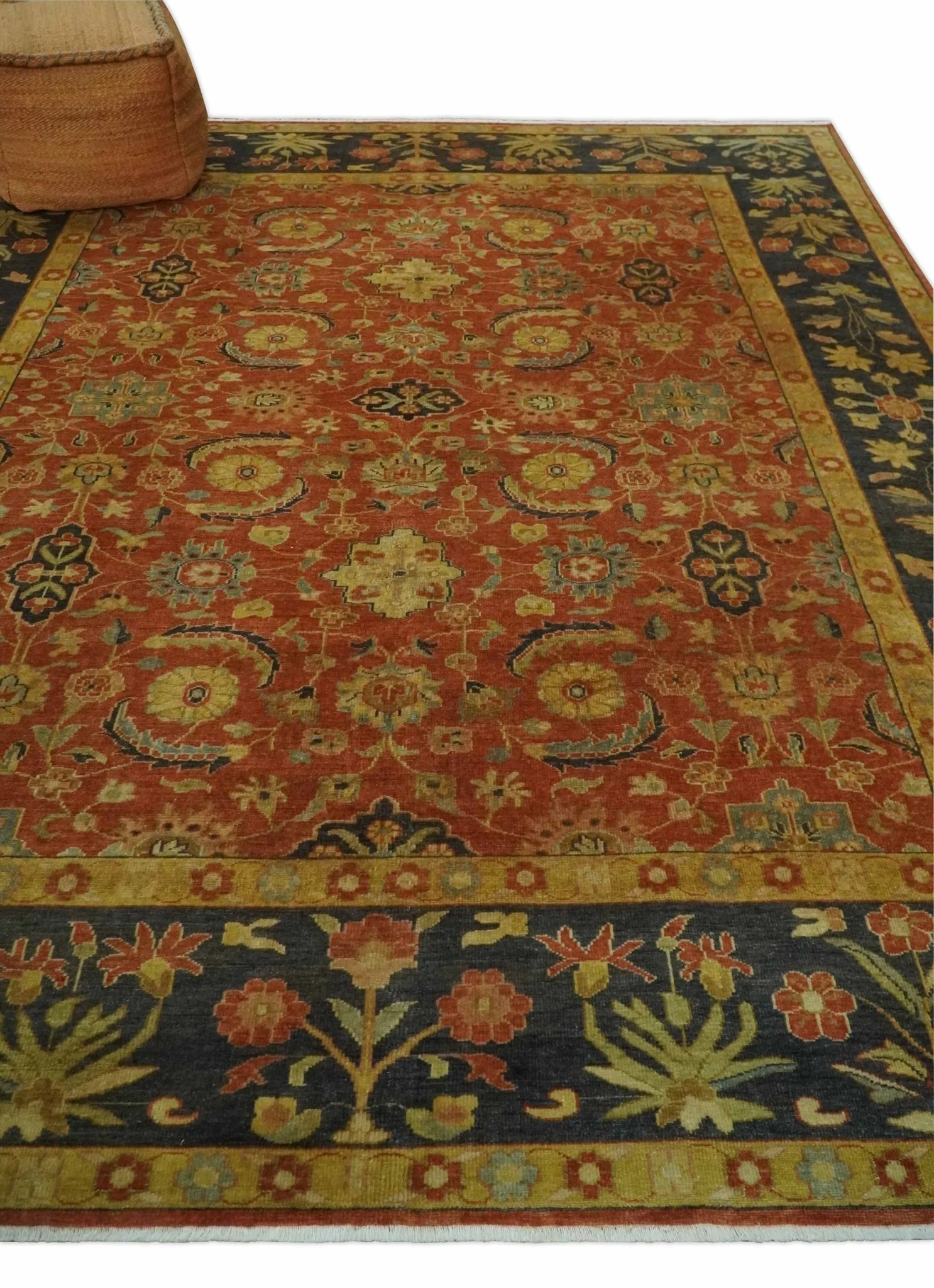 Antique Style 8x10 Rust, Black and Gold Hand Knotted Traditional Turkish Serapi Wool Area Rug - Image 3