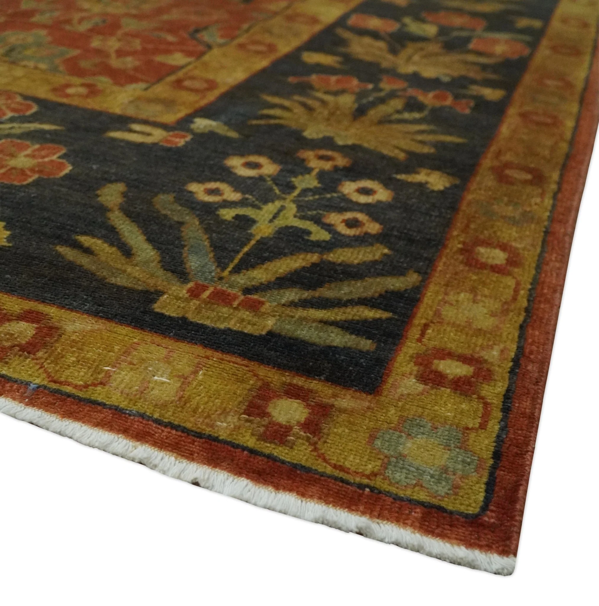 Antique Style 8x10 Rust, Black and Gold Hand Knotted Traditional Turkish Serapi Wool Area Rug - Image 5
