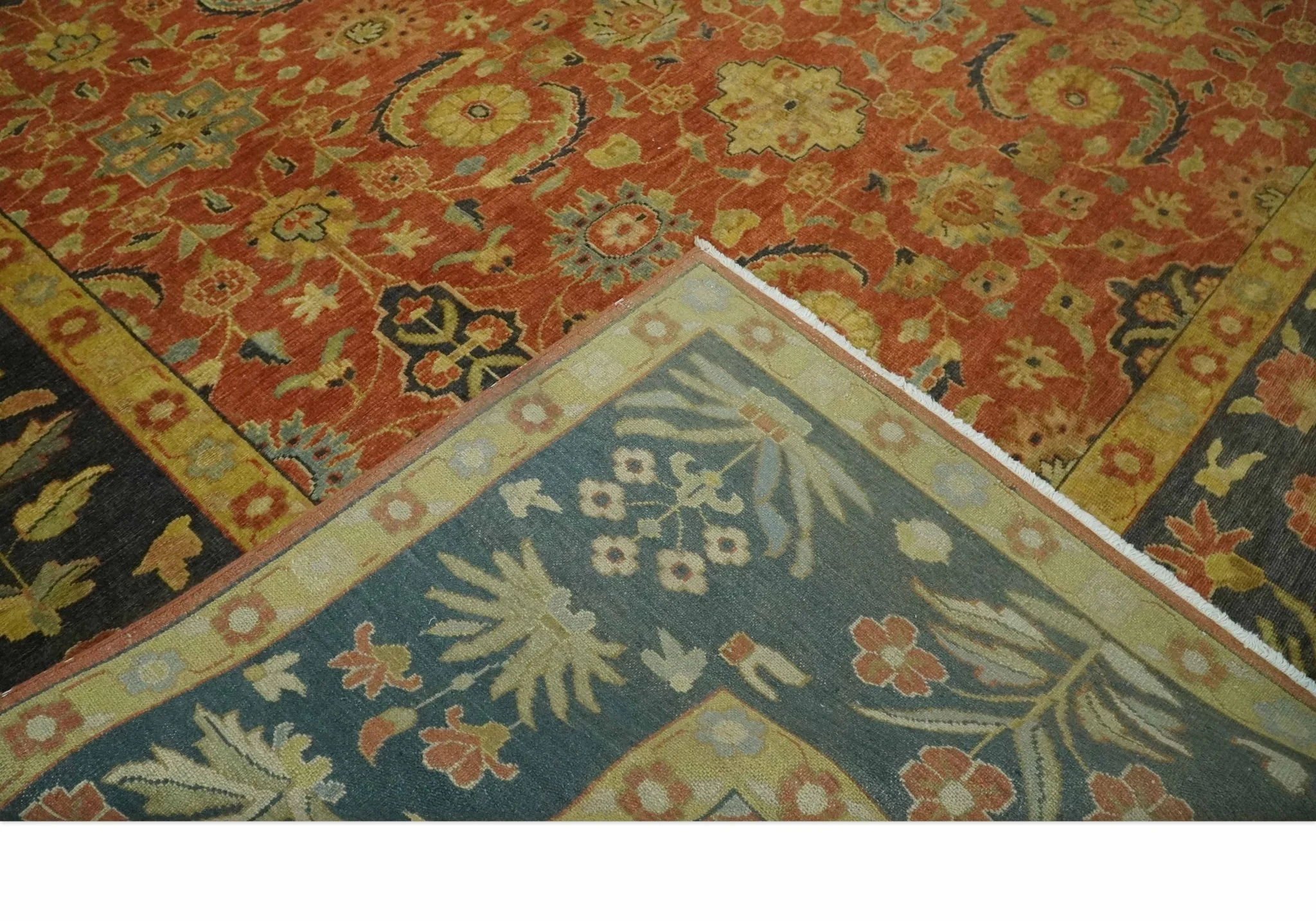 Antique Style 8x10 Rust, Black and Gold Hand Knotted Traditional Turkish Serapi Wool Area Rug - Image 7
