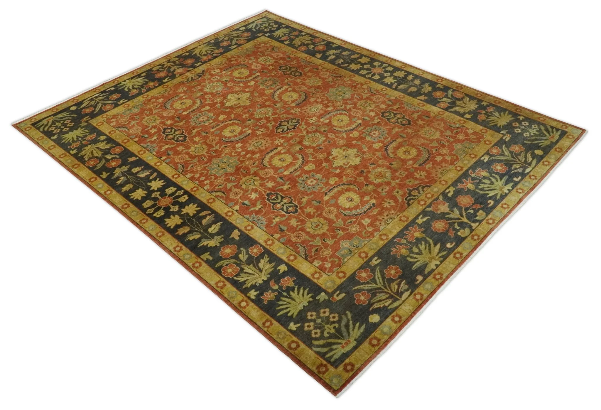 Antique Style 8x10 Rust, Black and Gold Hand Knotted Traditional Turkish Serapi Wool Area Rug - Image 9