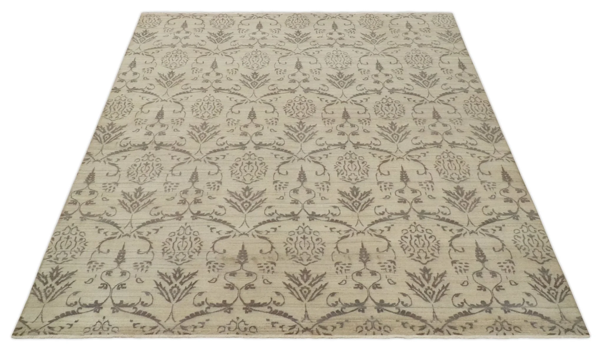 Neutral 8x10 Hand Knotted Camel and Brown Floral Traditional Antique Style Wool Area Rug - Image 10
