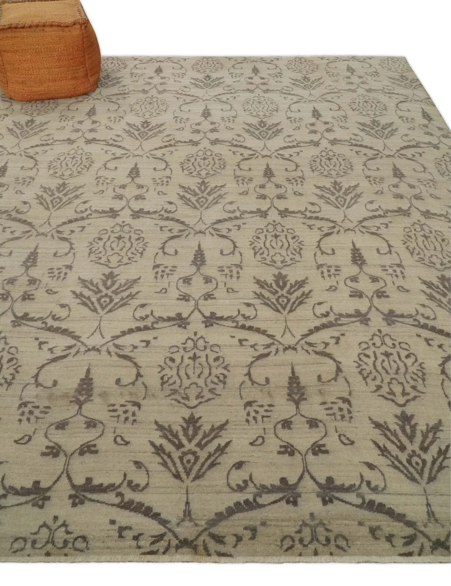 Neutral 8x10 Hand Knotted Camel and Brown Floral Traditional Antique Style Wool Area Rug - Image 3